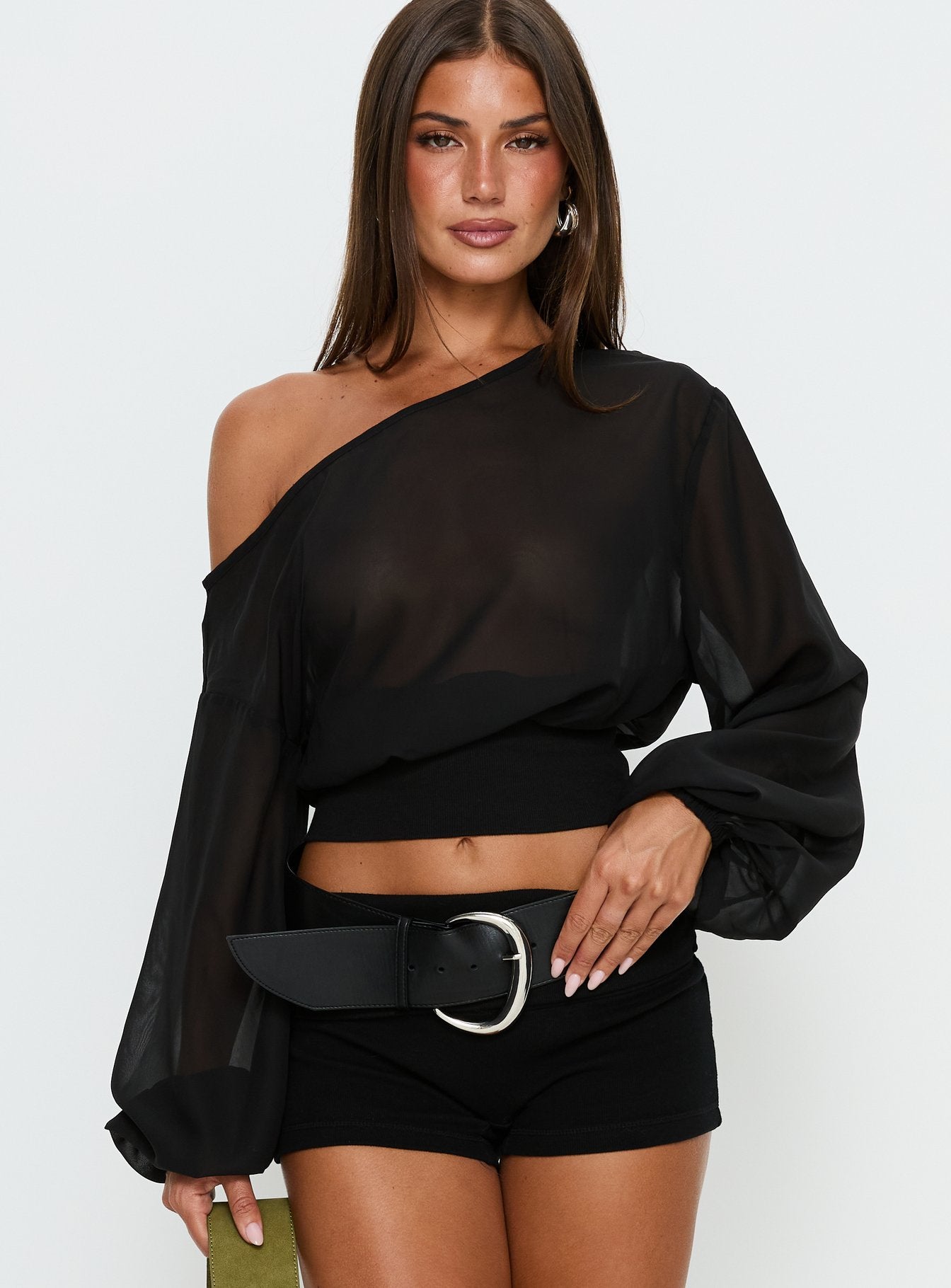 Alternative view of Idalina Slouchy Chiffon Top Black