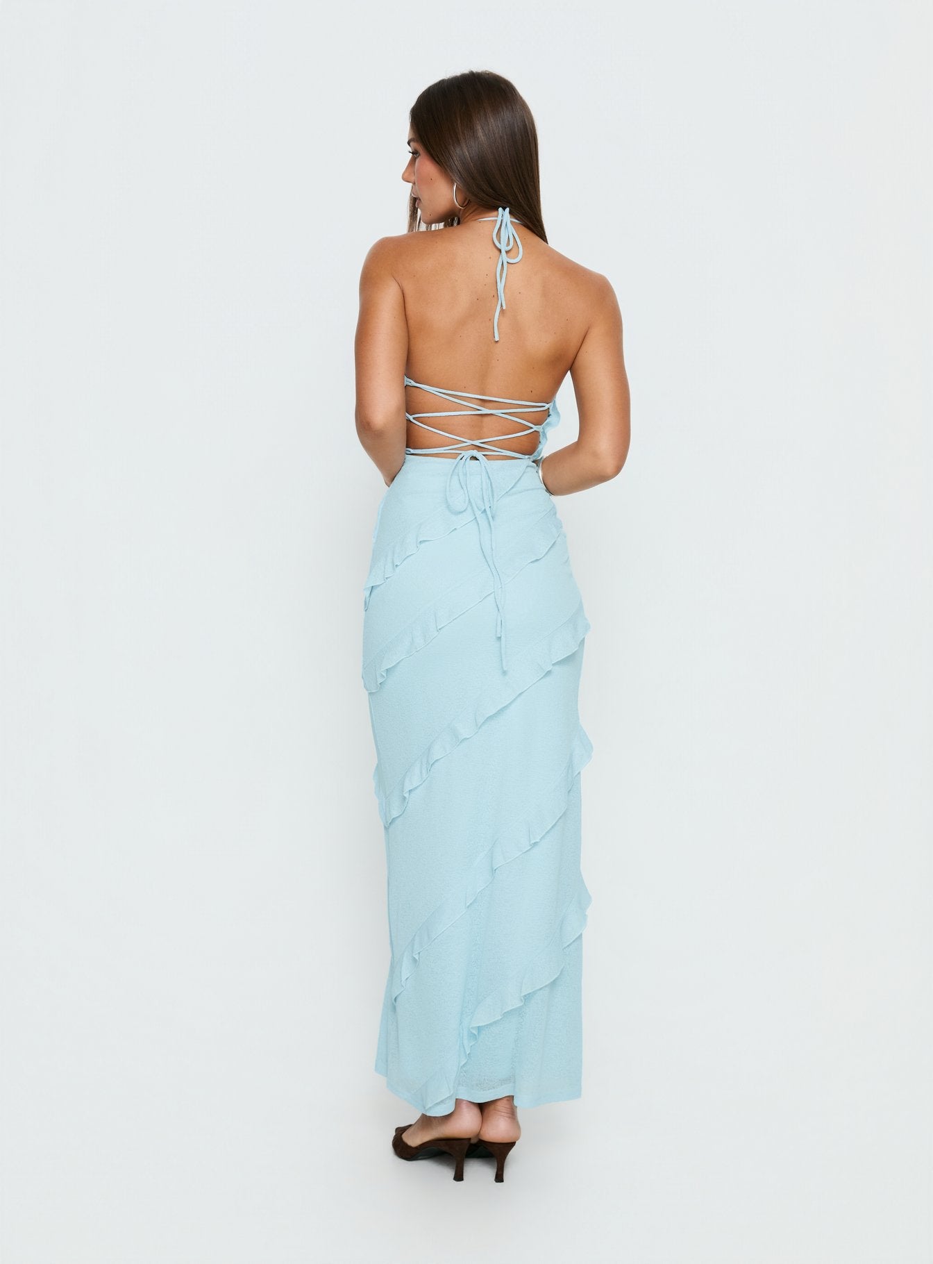 Alternative view of Adesta Frill Halter Maxi Dress Blue