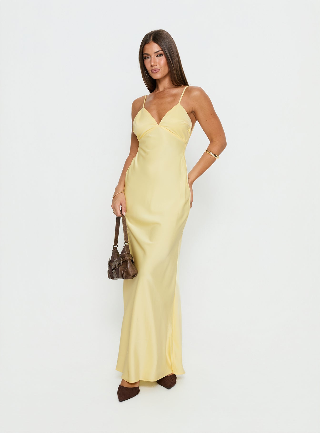 Alternative view of Flip A Switch Satin Lace Slip Maxi Dress Butter