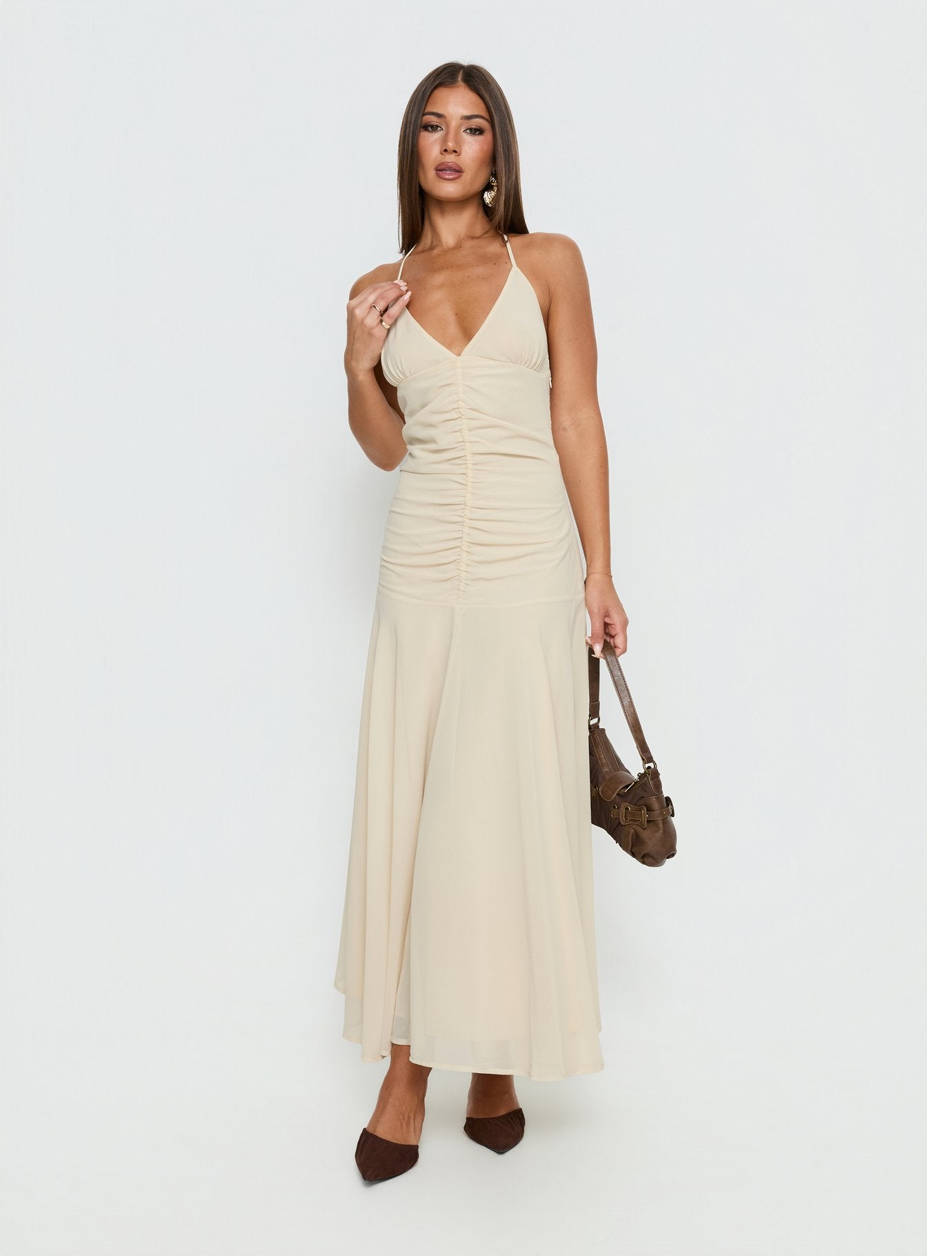 Alternative view of Carlisla Ruched Halter Maxi Dress Yellow