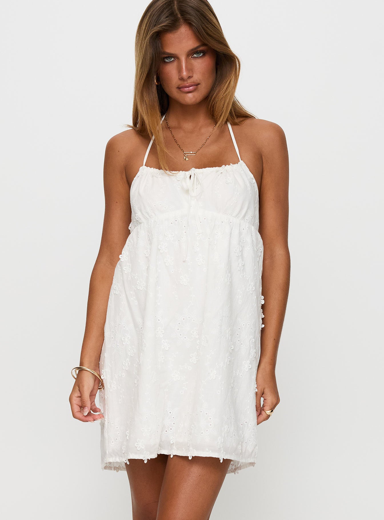 Alternative view of Daisy Chains Broderie Halter Mini Dress White