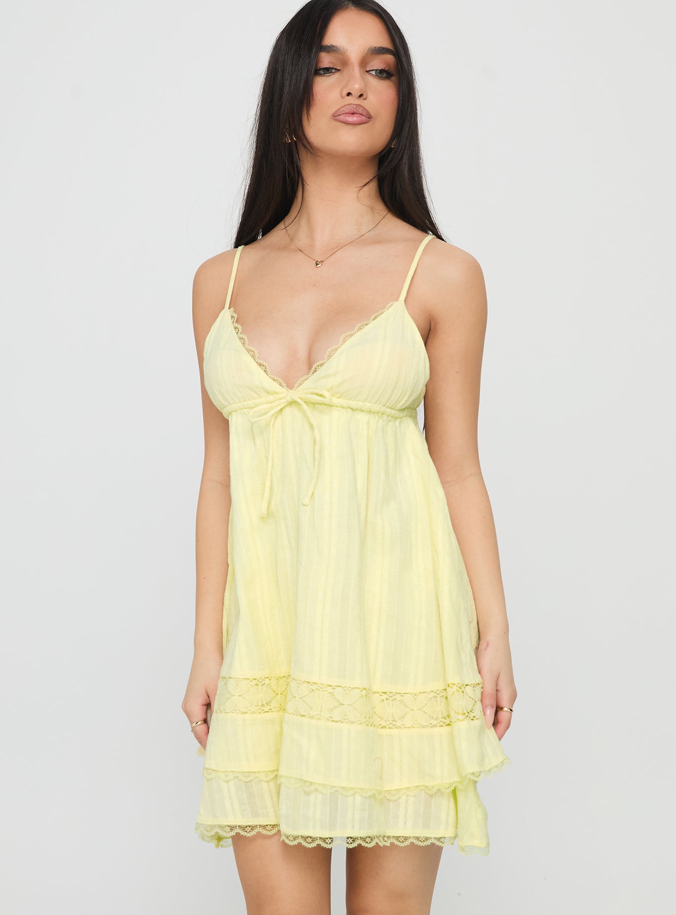 Alternative view of Cherubs Lace Babydoll Mini Dress Yellow