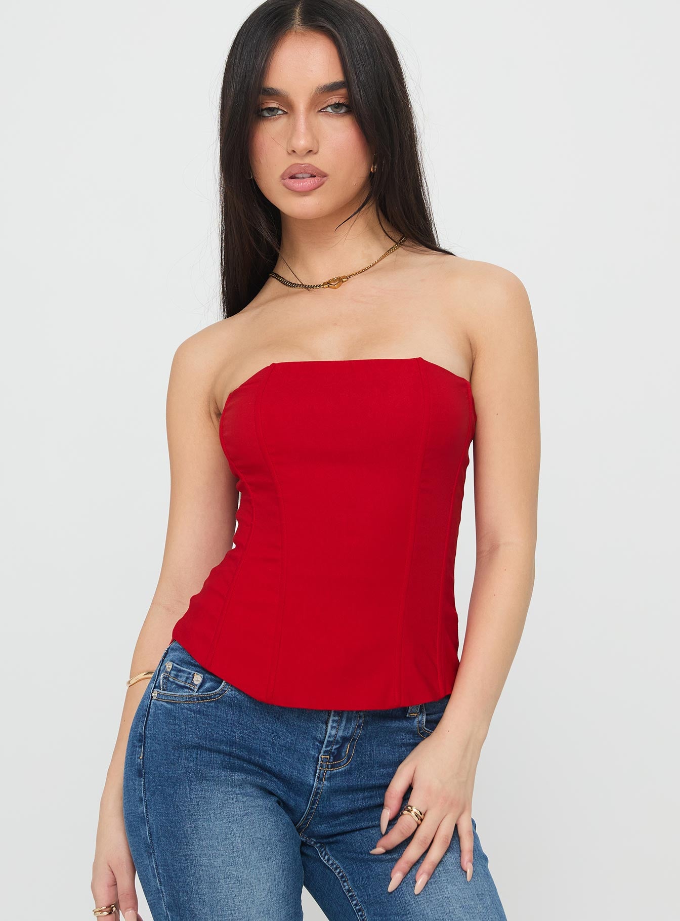 Alternative view of Kaetlyn Strapless Corset Top Red