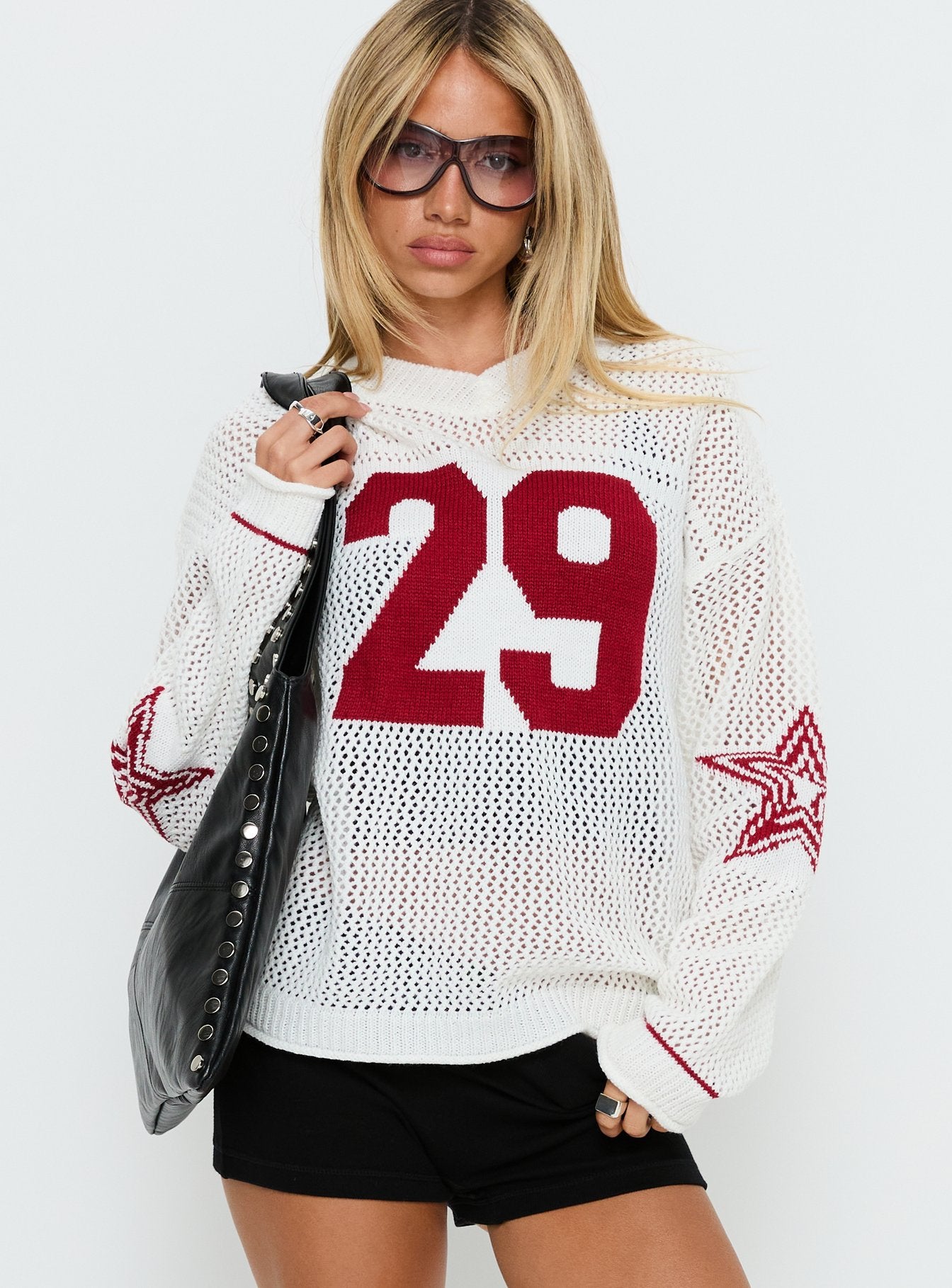 Alternative view of Korrin V Neck Graphic Knit Sweater White