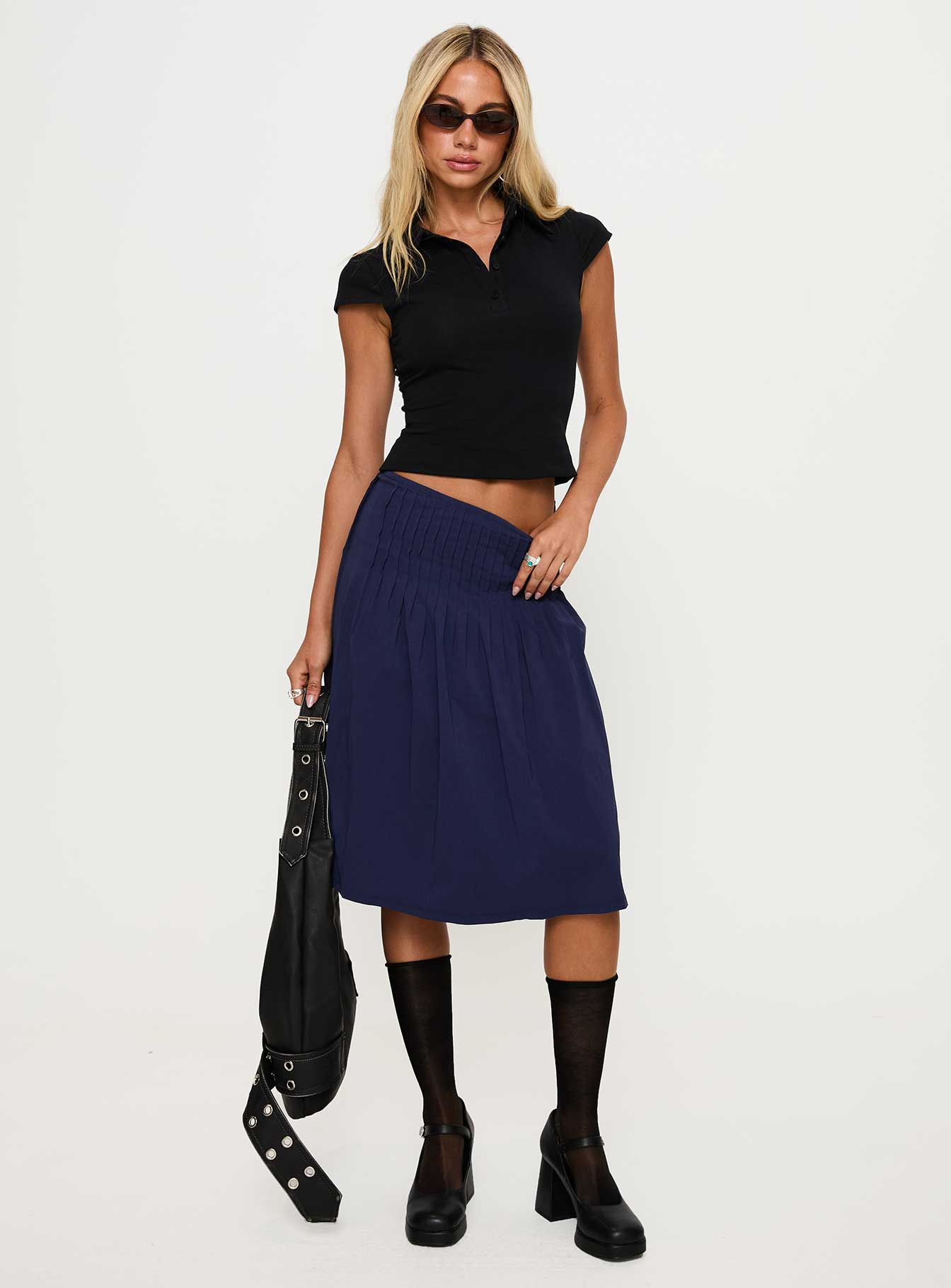 Alternative view of Elaila Pleat Midi Skirt Navy