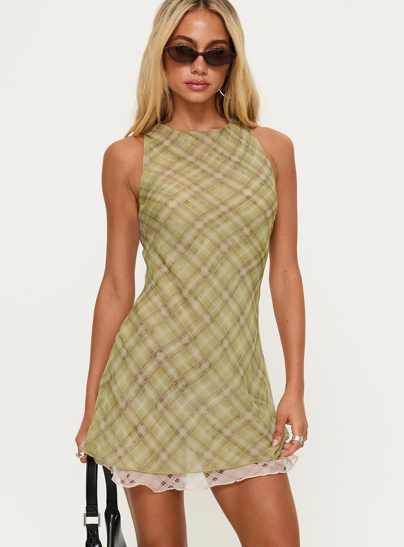 Alternative view of Buffie Shoulder Mini Dress Green Check