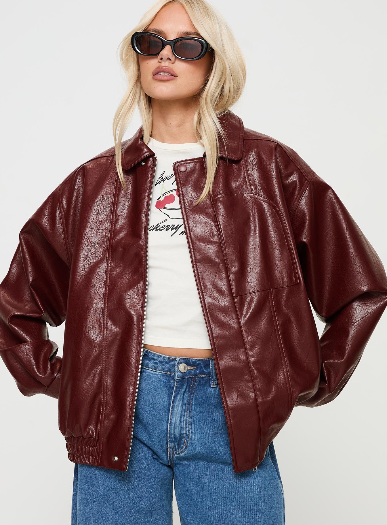 Alternative view of Devija Faux Leather Jacket Burgundy