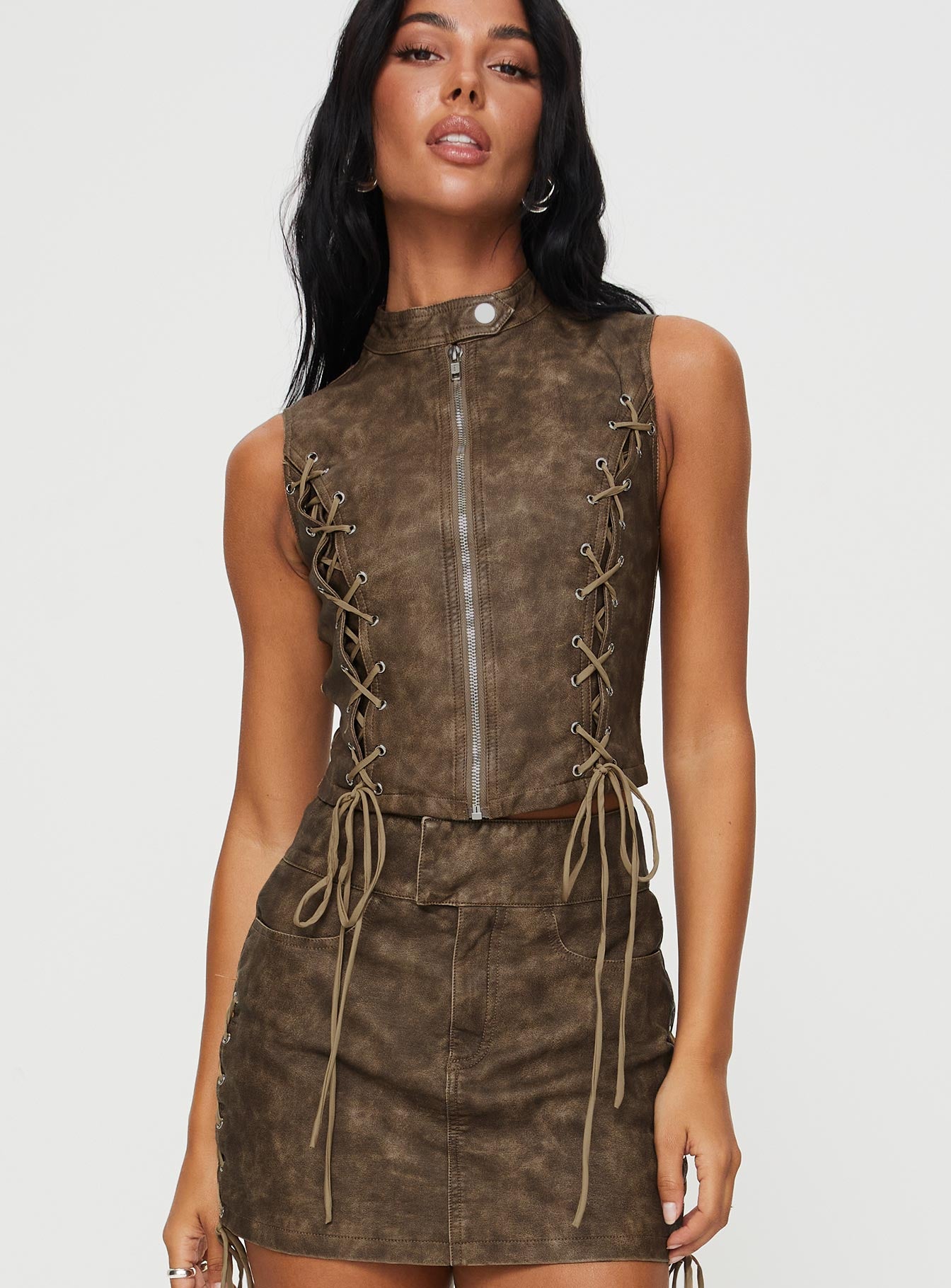 Alternative view of Ceejay Faux Leather Top Brown