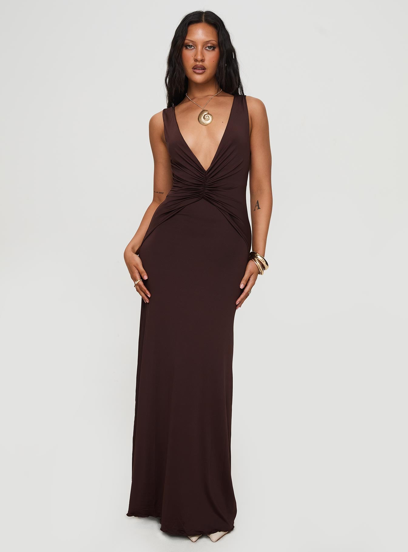 Alternative view of Frederica Plunge Maxi Dress Chocolate