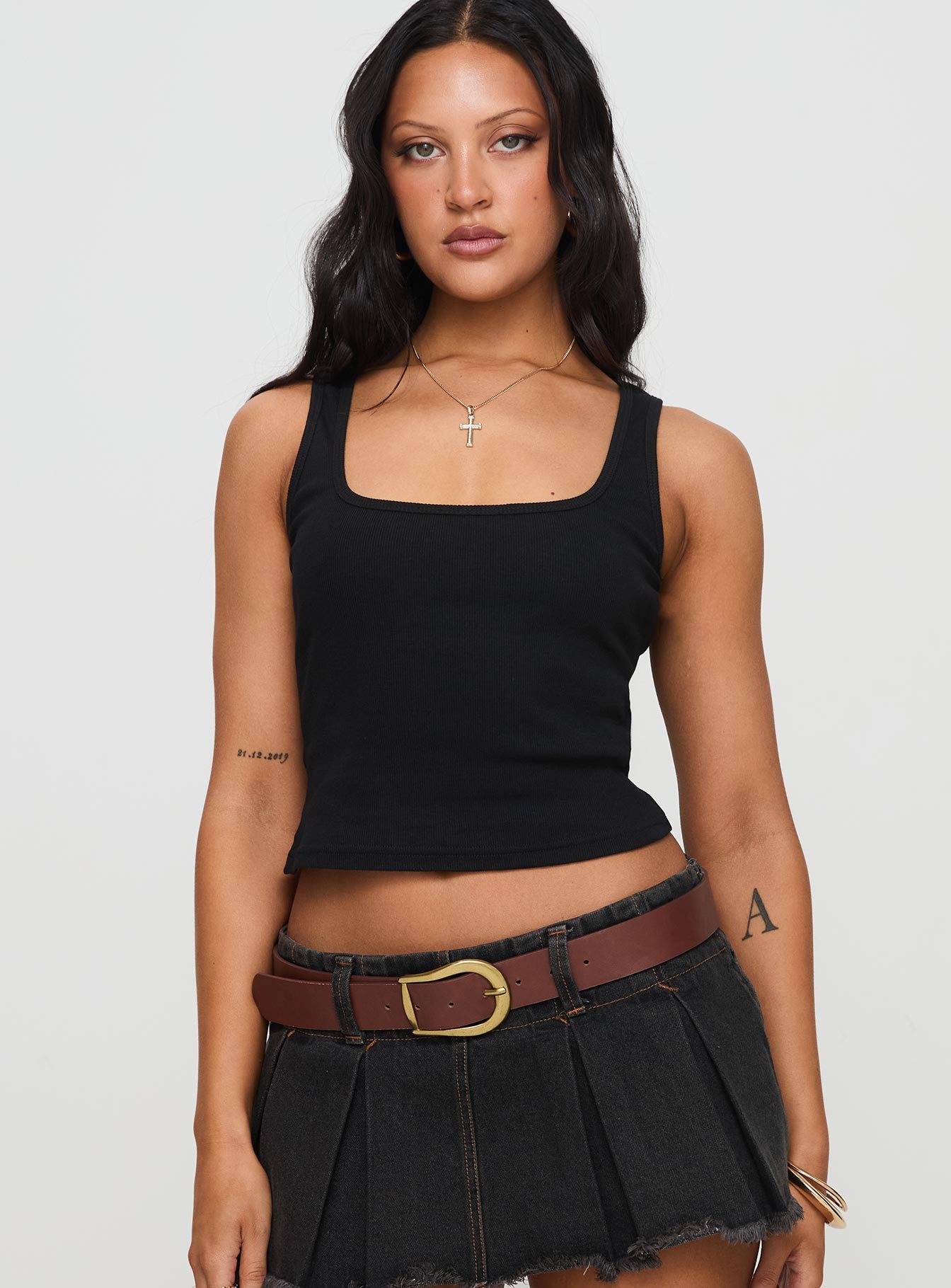 Alternative view of Baseline Square Neck Rib Tank Top Black