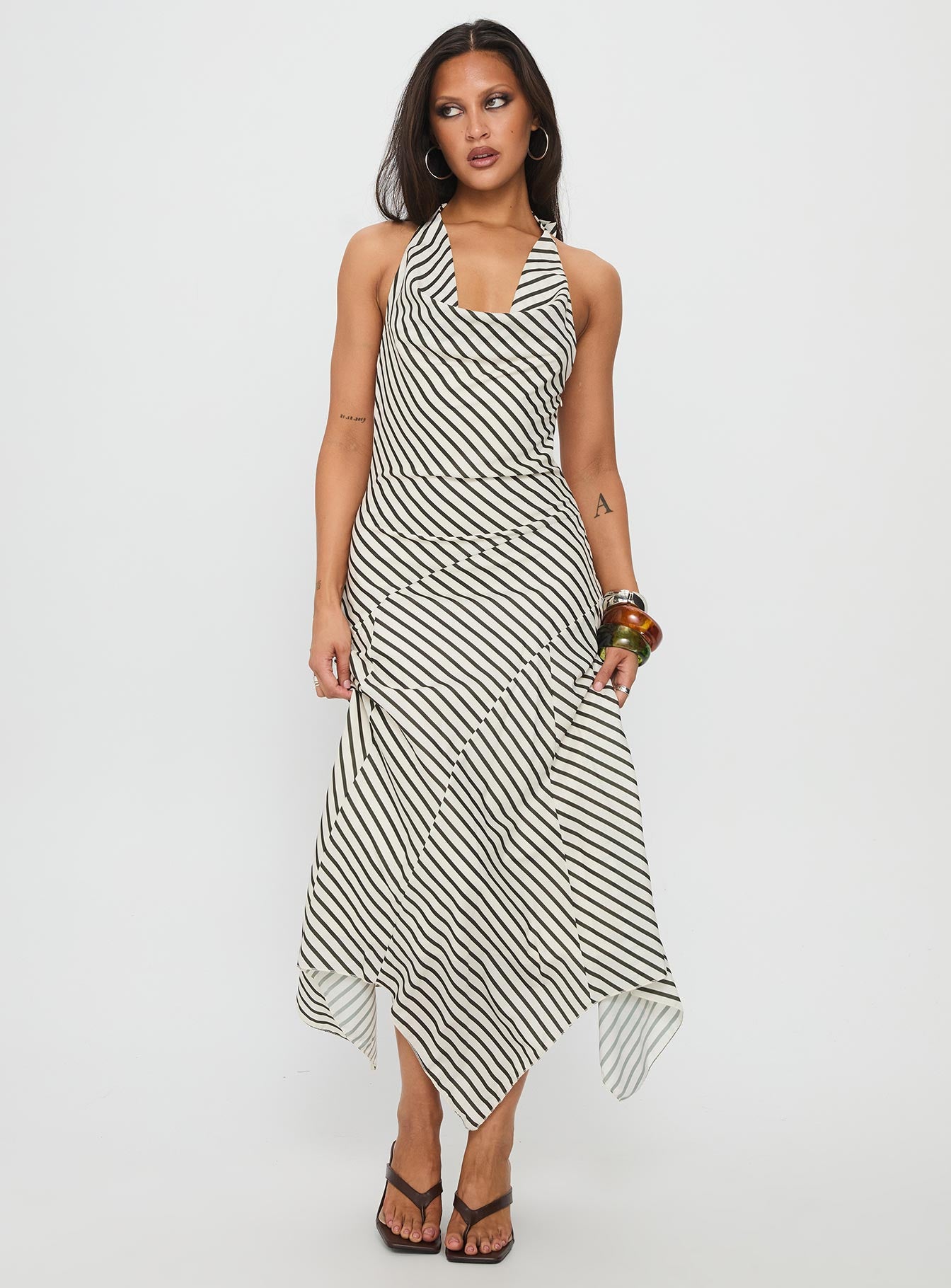 Alternative view of Junipa Halter Asymmetrical Maxi Dress White Stripe