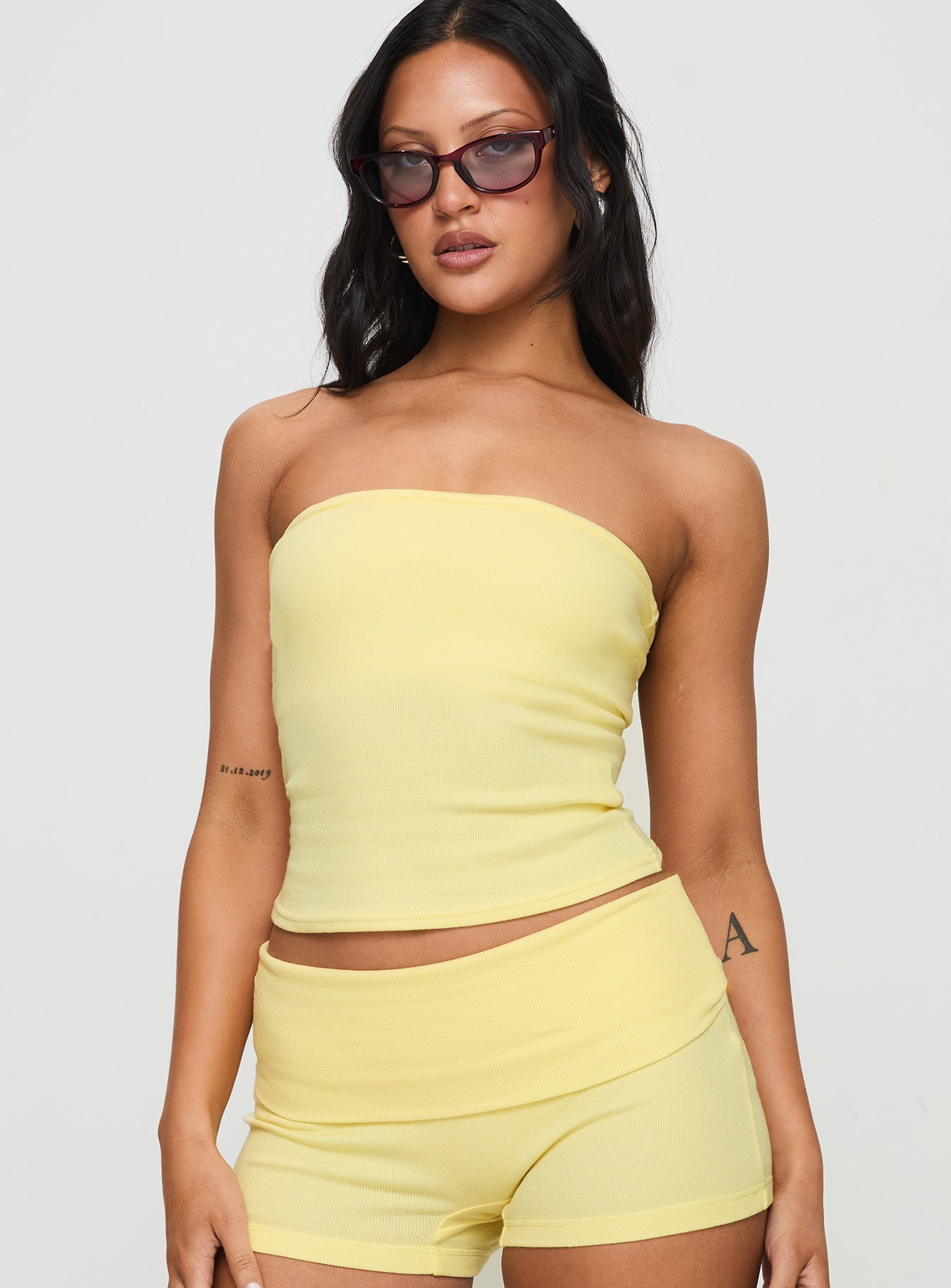 Alternative view of Baseline Strapless Rib Top Yellow