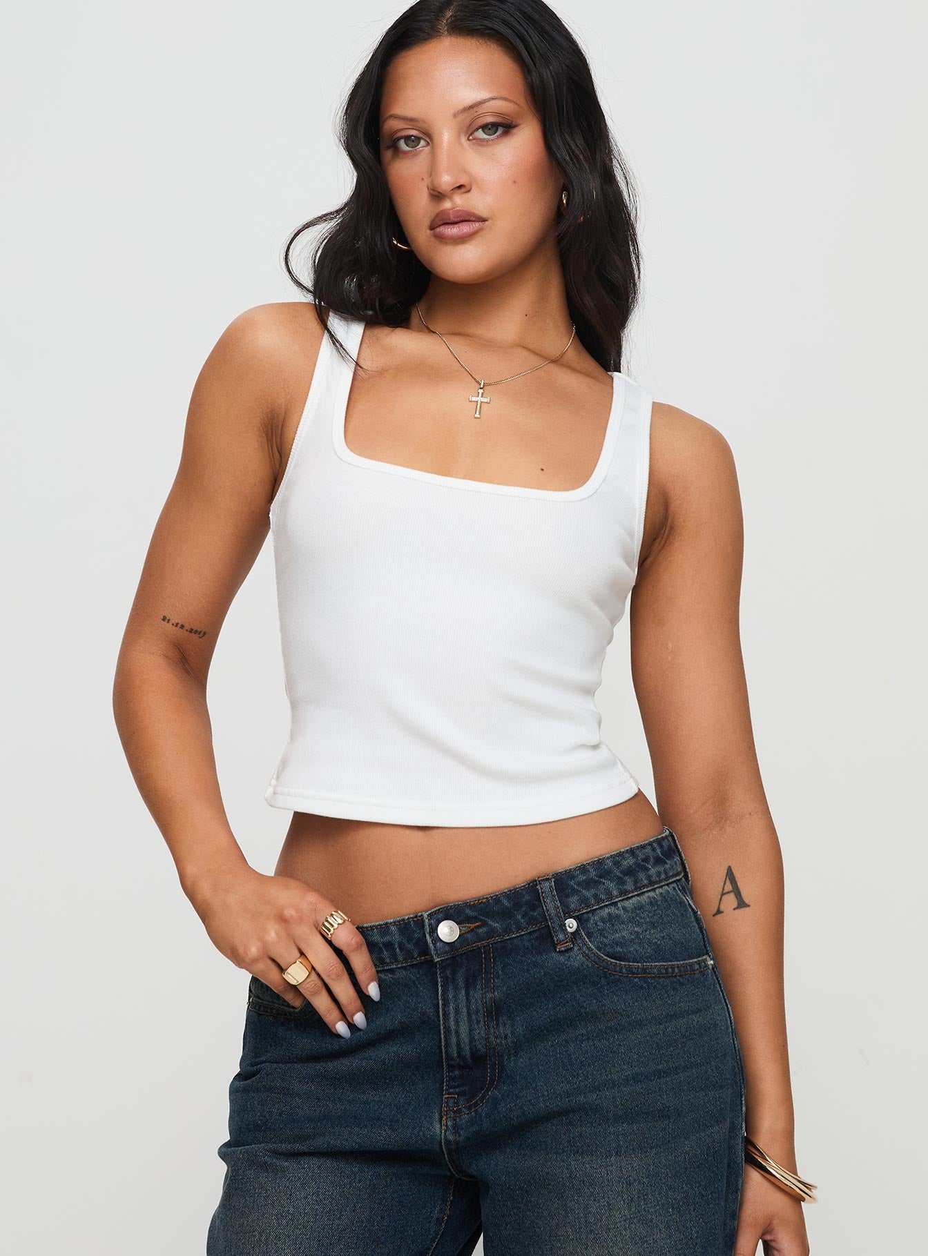 Alternative view of Baseline Square Neck Rib Tank Top White