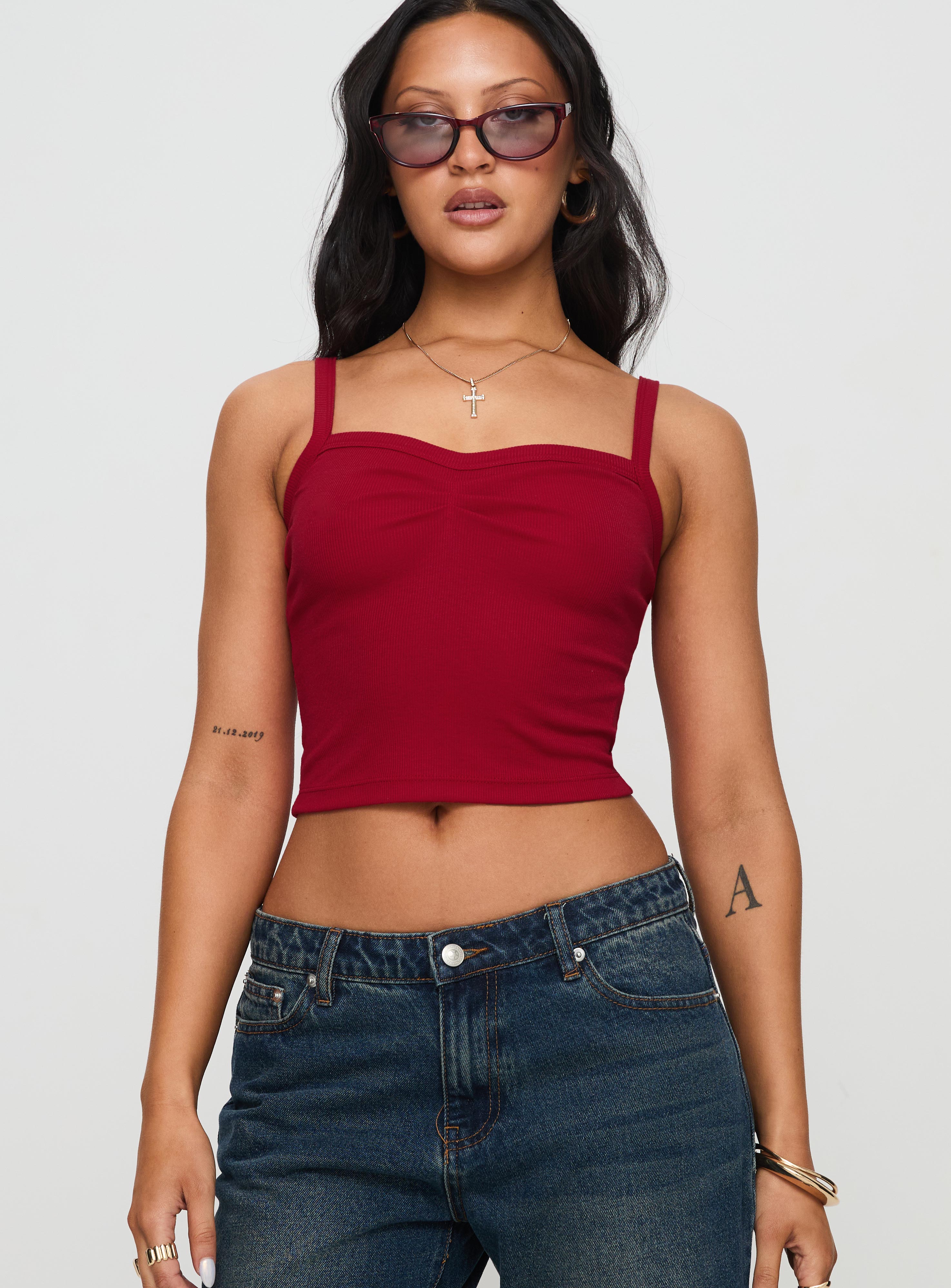 Alternative view of Essentials Ruched Rib Cami Top Red