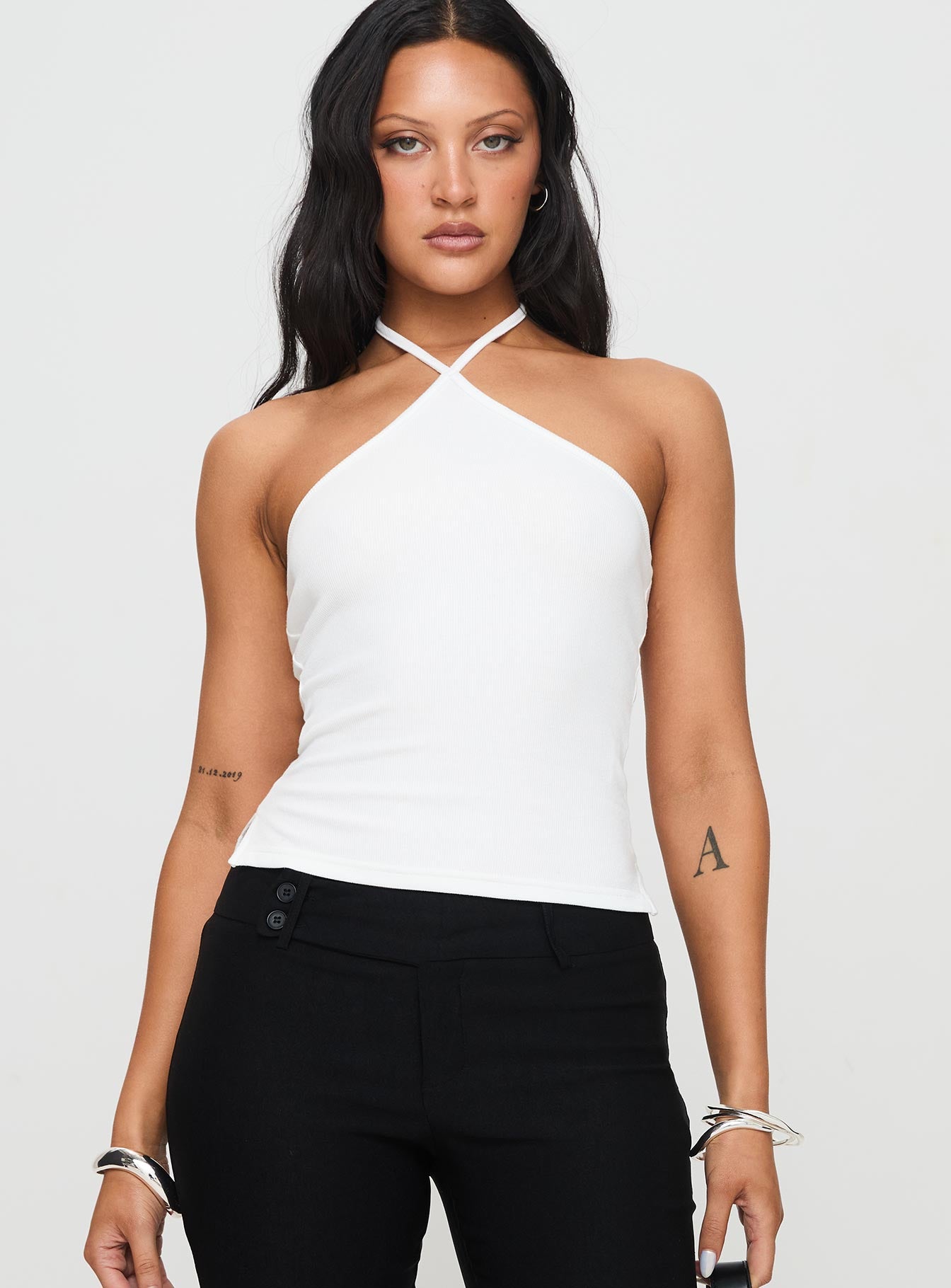Alternative view of Baseline Halter Rib Top White