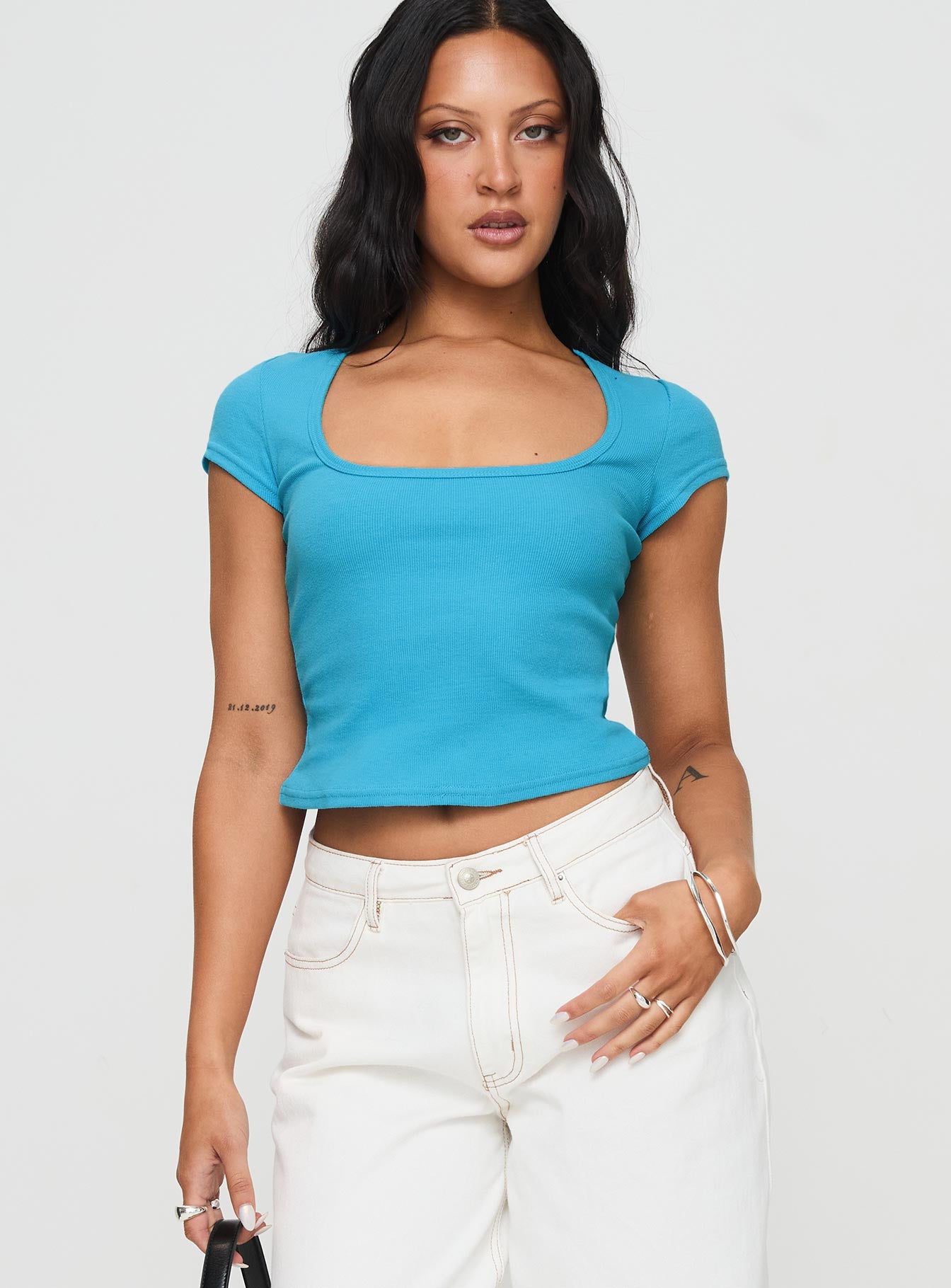 Alternative view of Baseline Square Neck Rib Top Blue