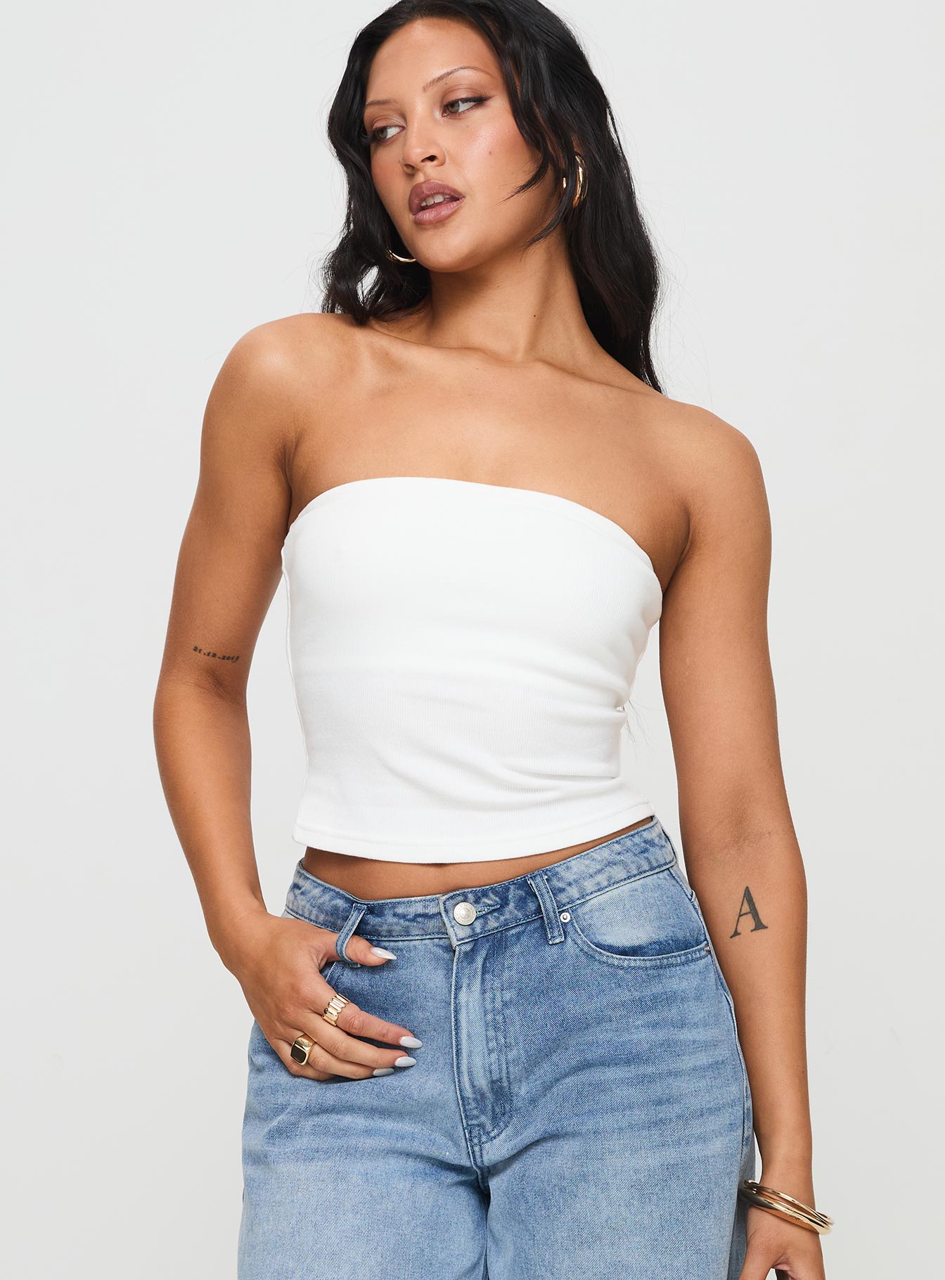 Alternative view of Baseline Strapless Rib Top White