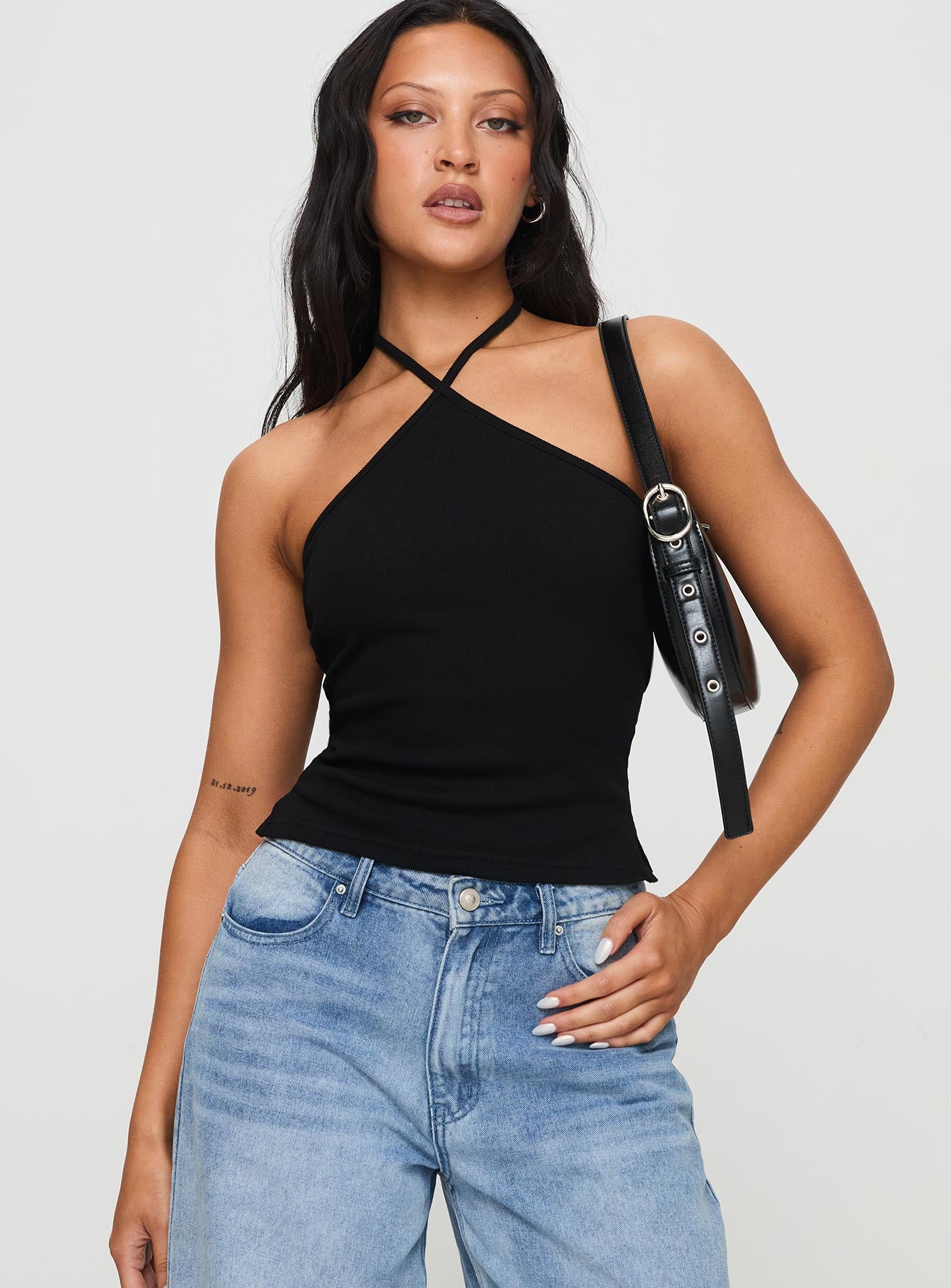 Alternative view of Baseline Halter Rib Top Black