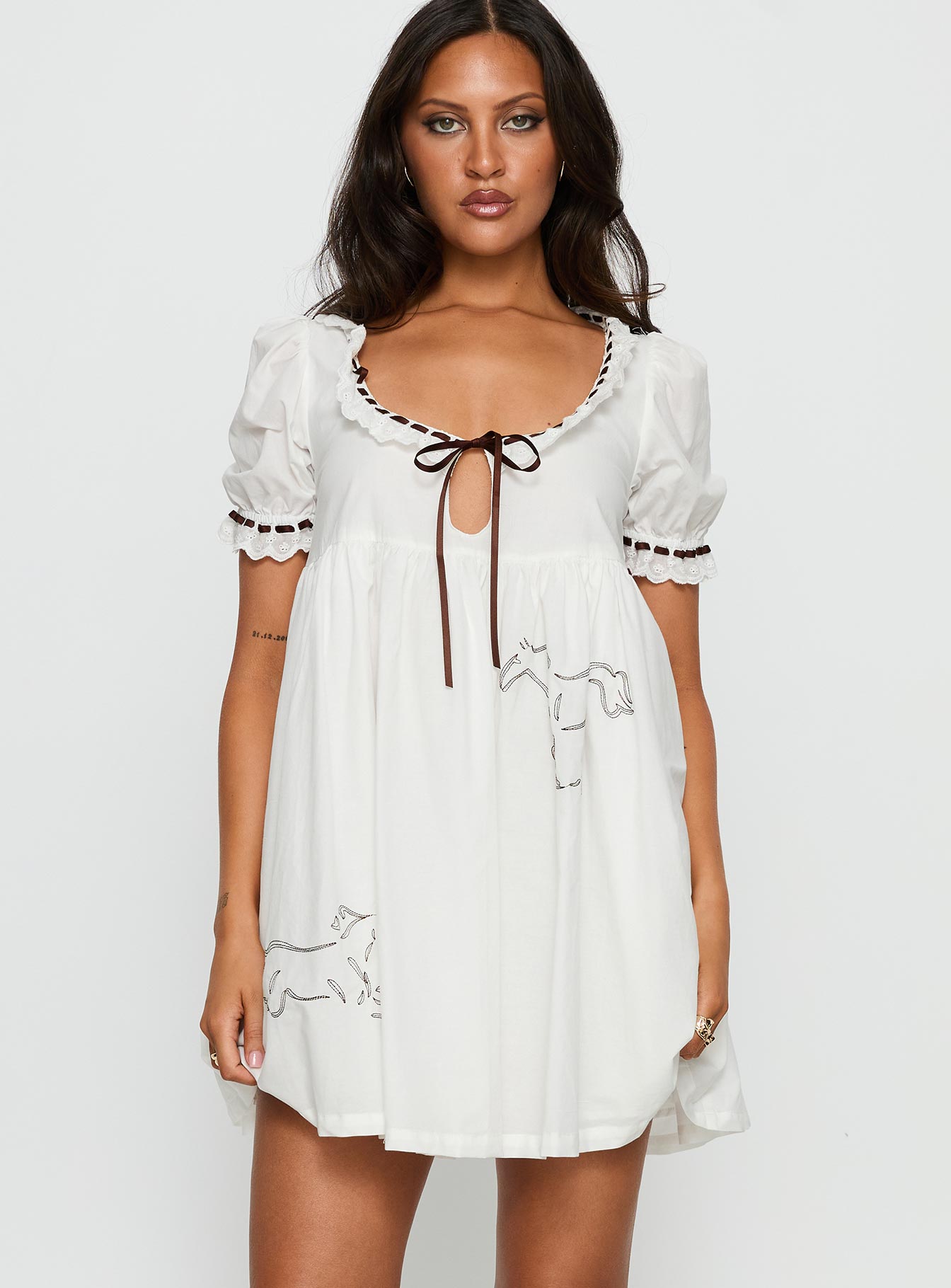 Alternative view of Cloudy Babydoll Contrast Trim Mini Dress White