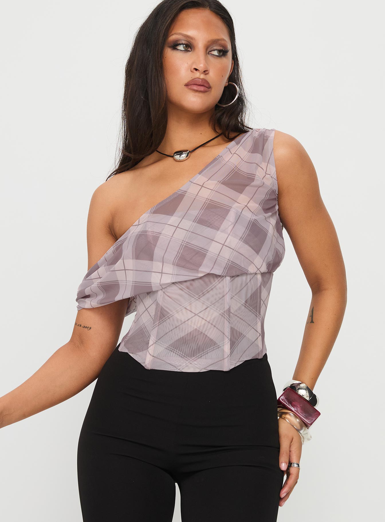 Alternative view of Amabelle Corset Draped Top Multi Plaid