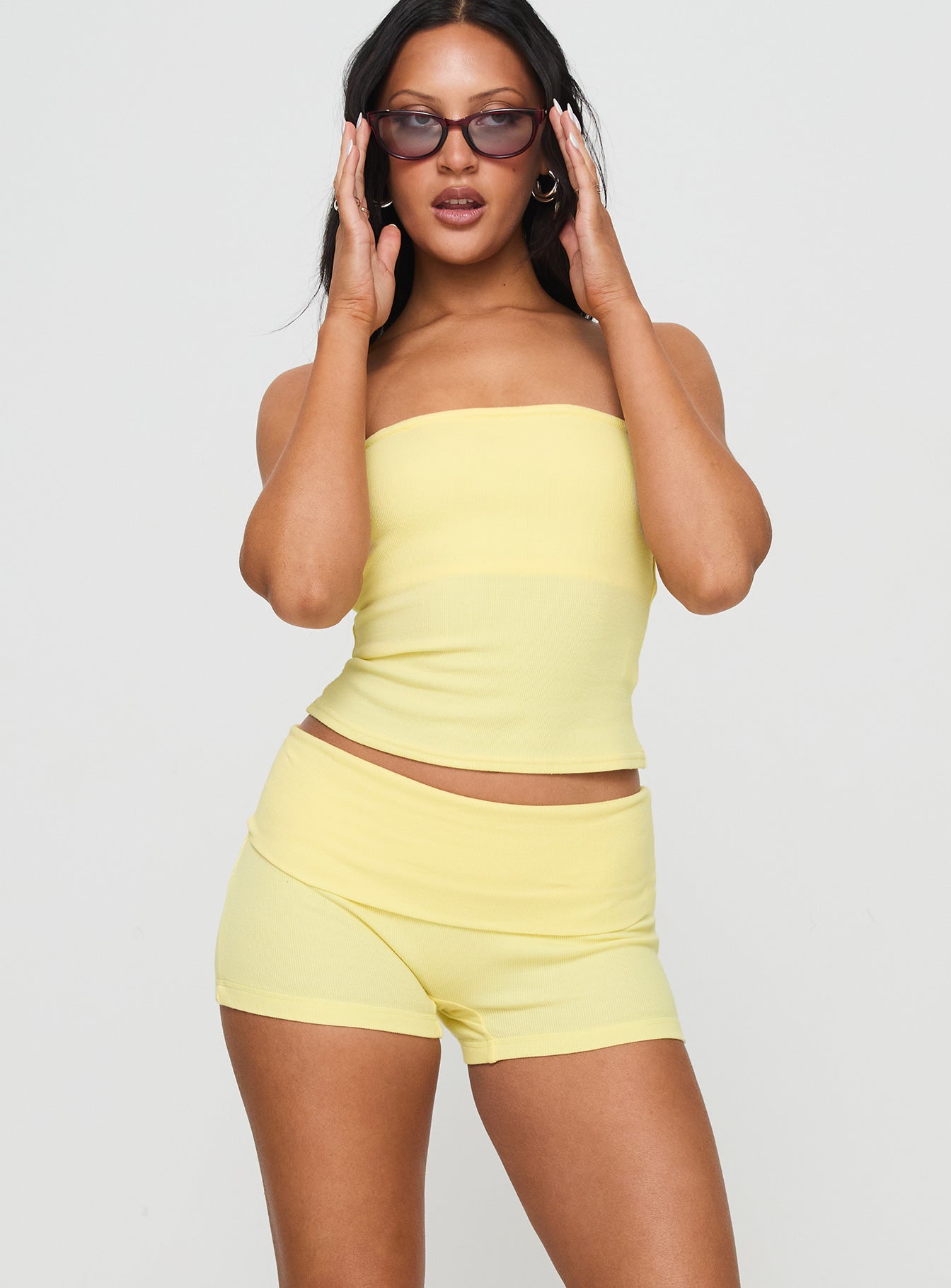 Alternative view of Baseline Low Rise Rib Shorts Yellow