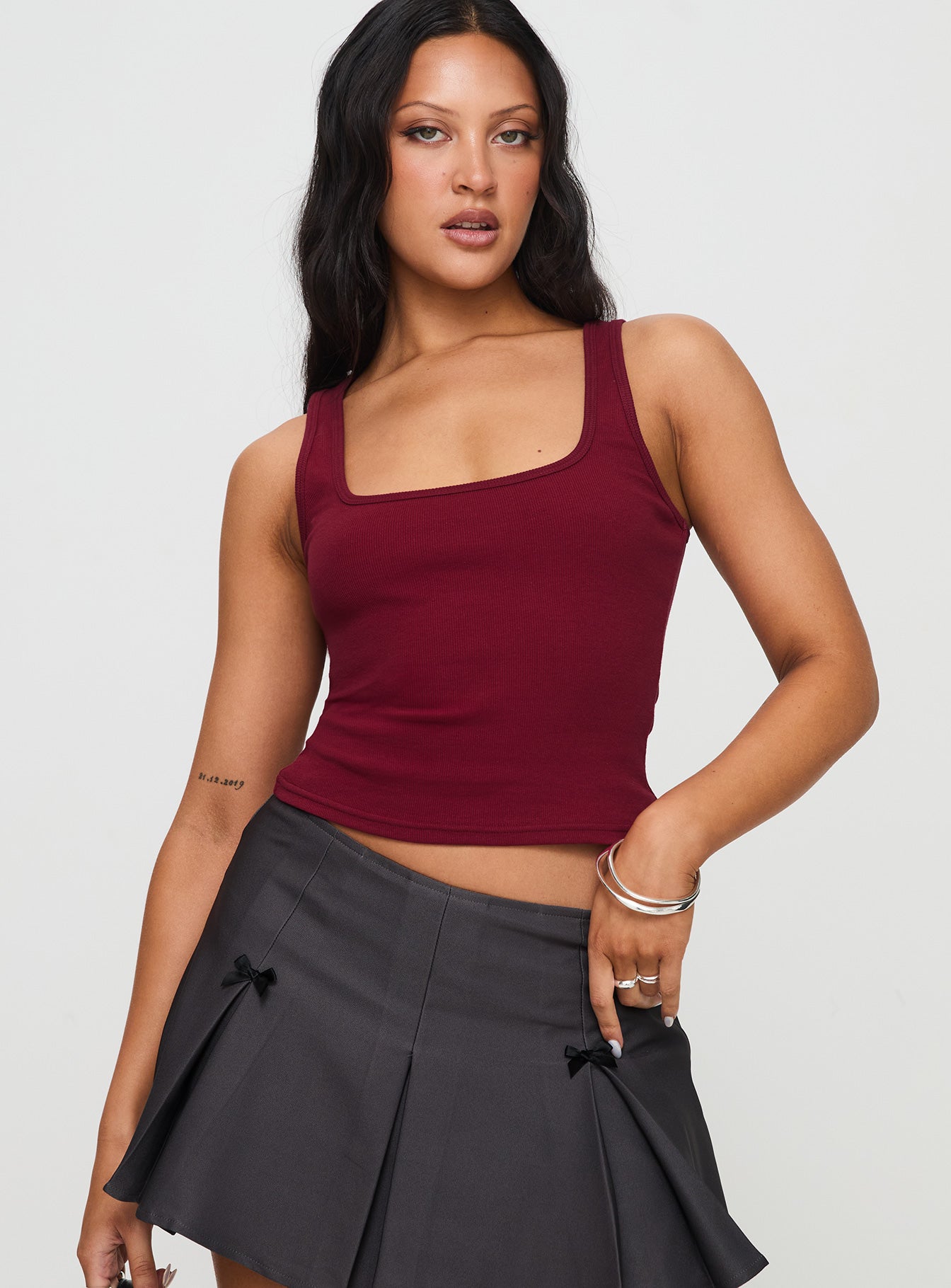 Alternative view of Baseline Square Neck Rib Tank Top Red