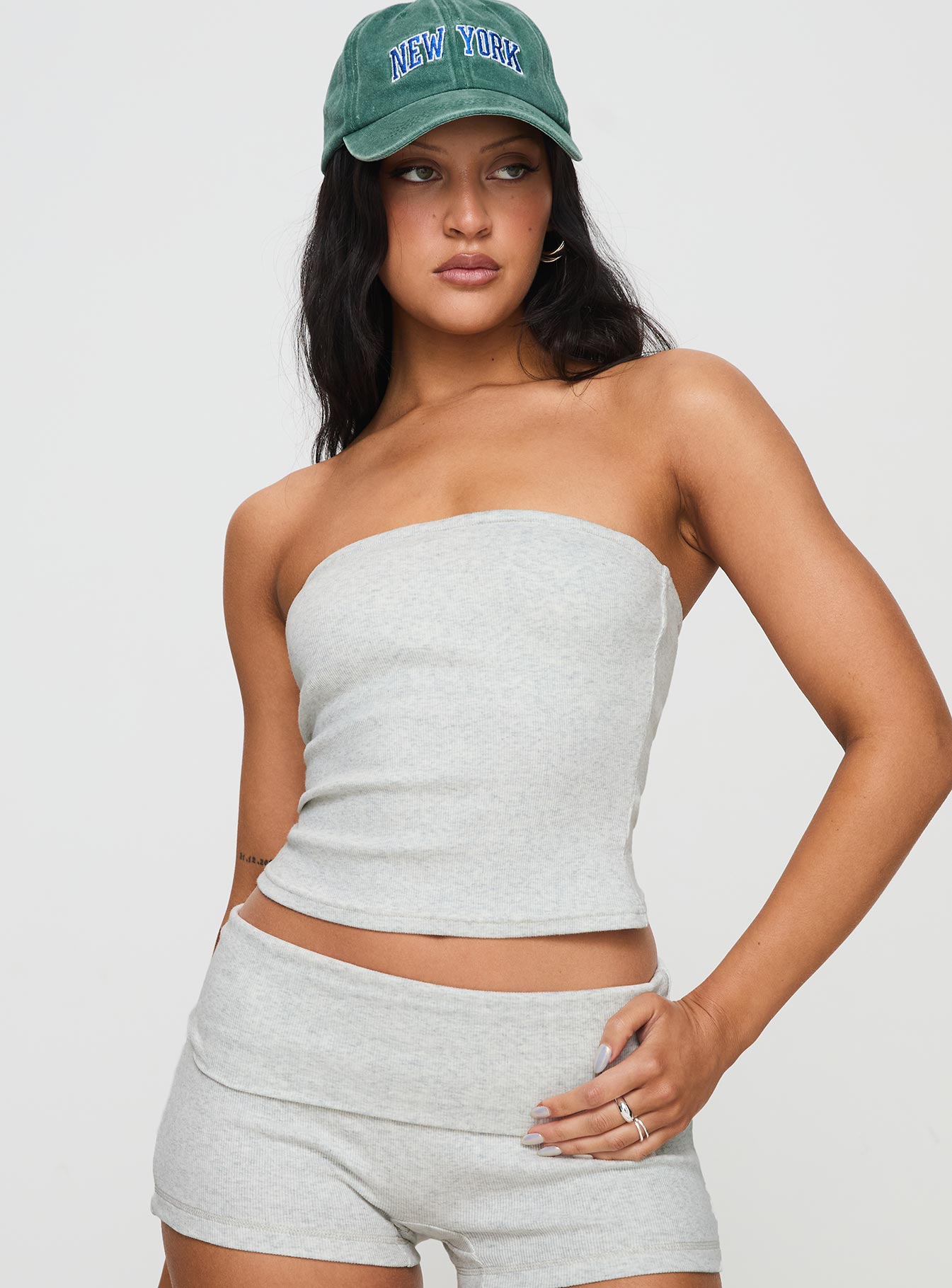 Alternative view of Baseline Strapless Rib Top Grey