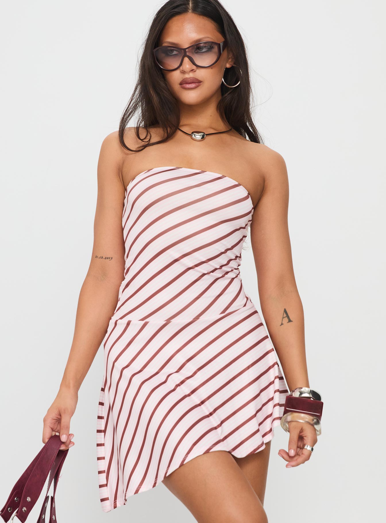 Alternative view of Kagari Dress Diagonal Stripe Pink