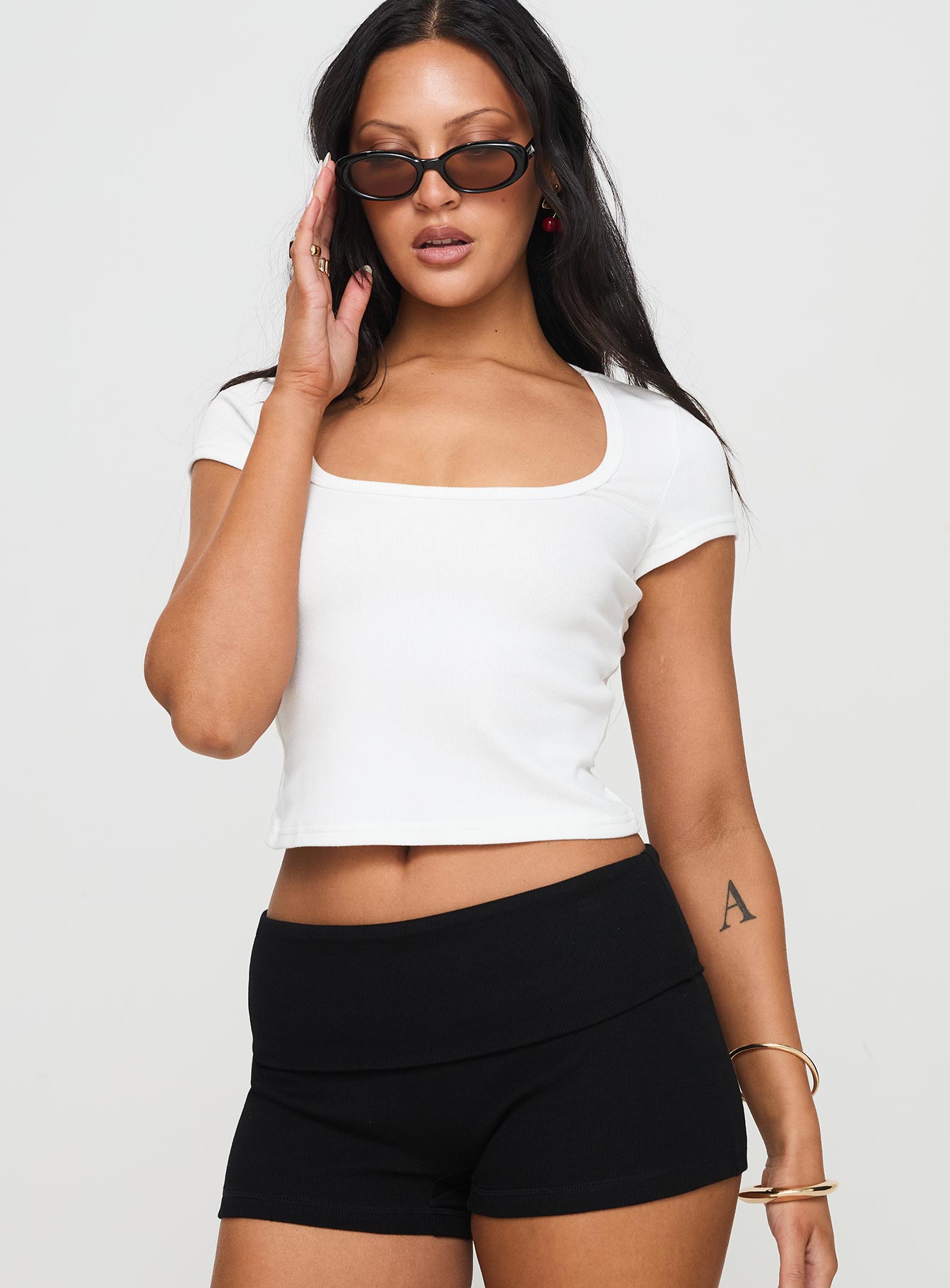 Alternative view of Baseline Square Neck Rib Top White