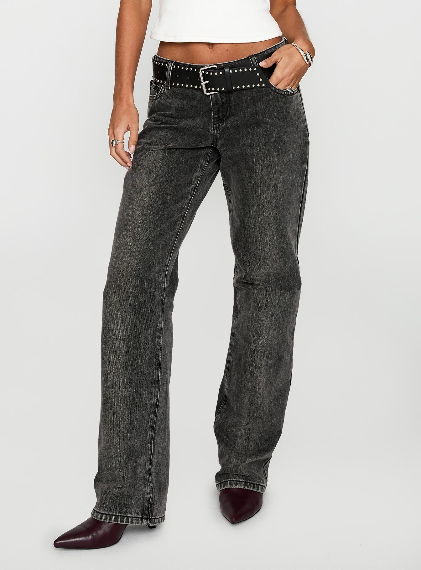 Alternative view of Better Half Low Rise Straight Leg Jeans Charcoal