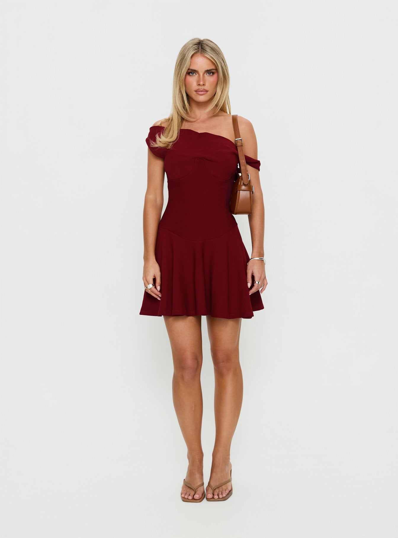 Delcina Off Shoulder Corset Mini Dress Burgundy - Image 6