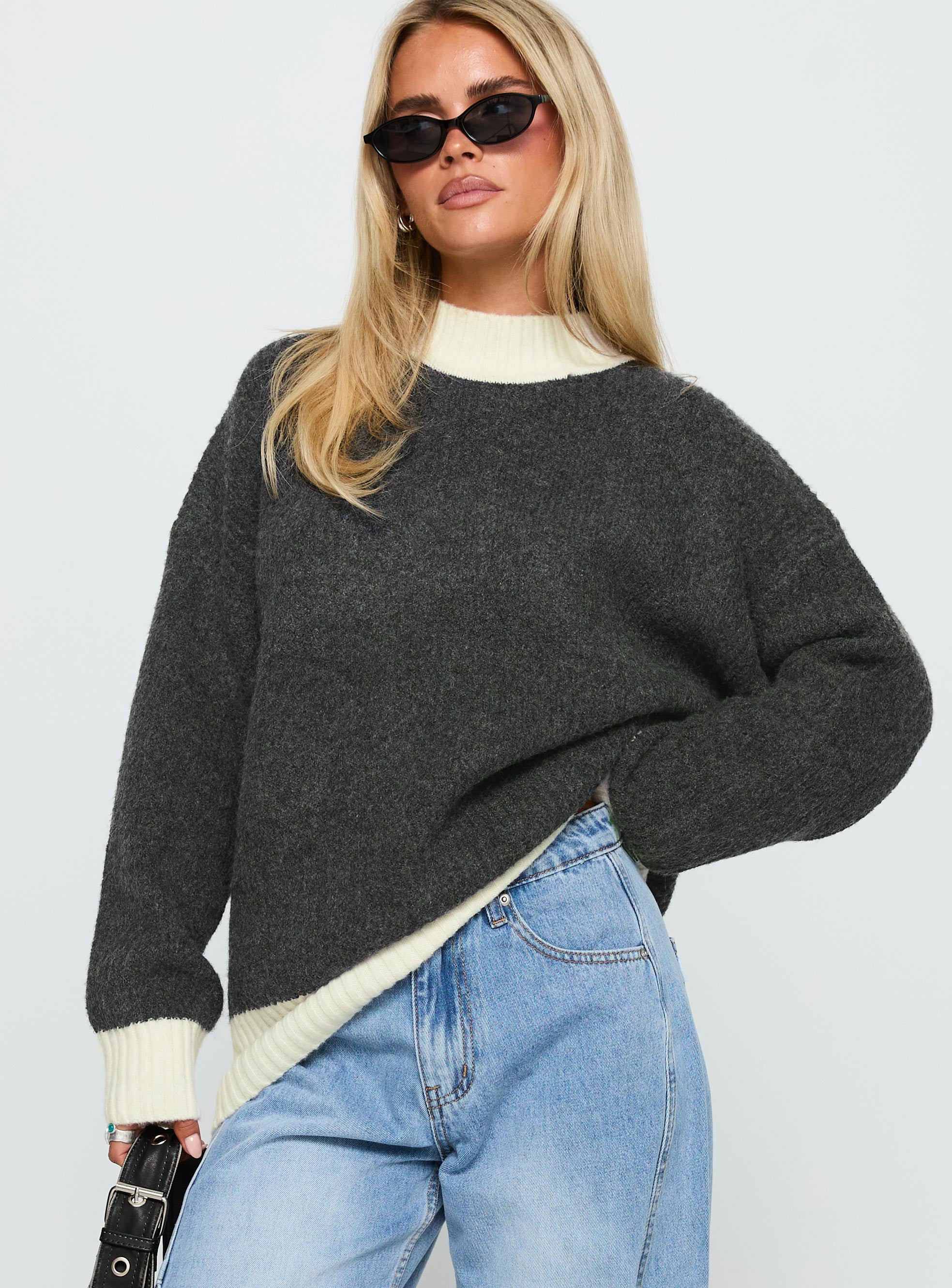 Alternative view of Broken Hearts Club Knit Sweater Grey