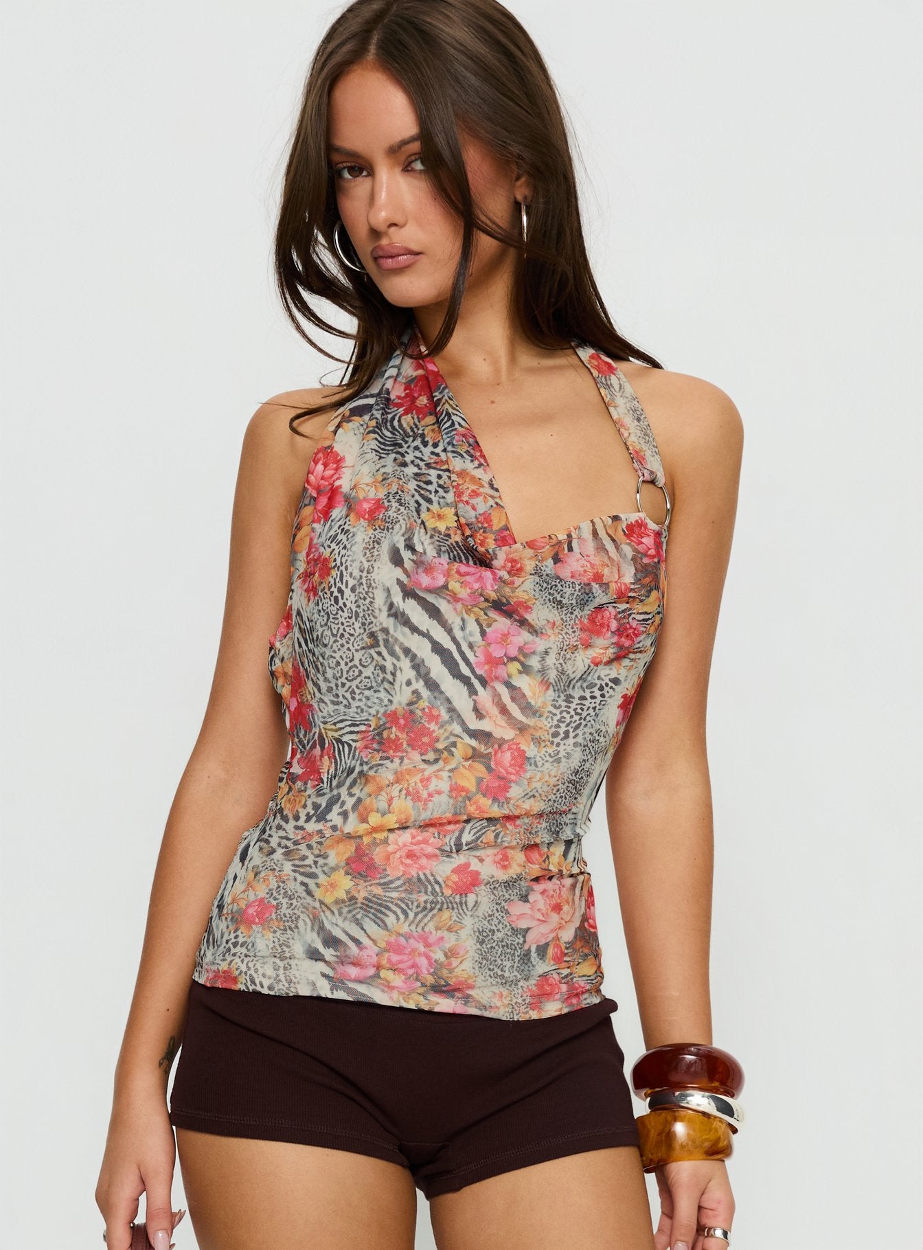 Alternative view of Analyssa Cowl Neck Top Leopard Floral