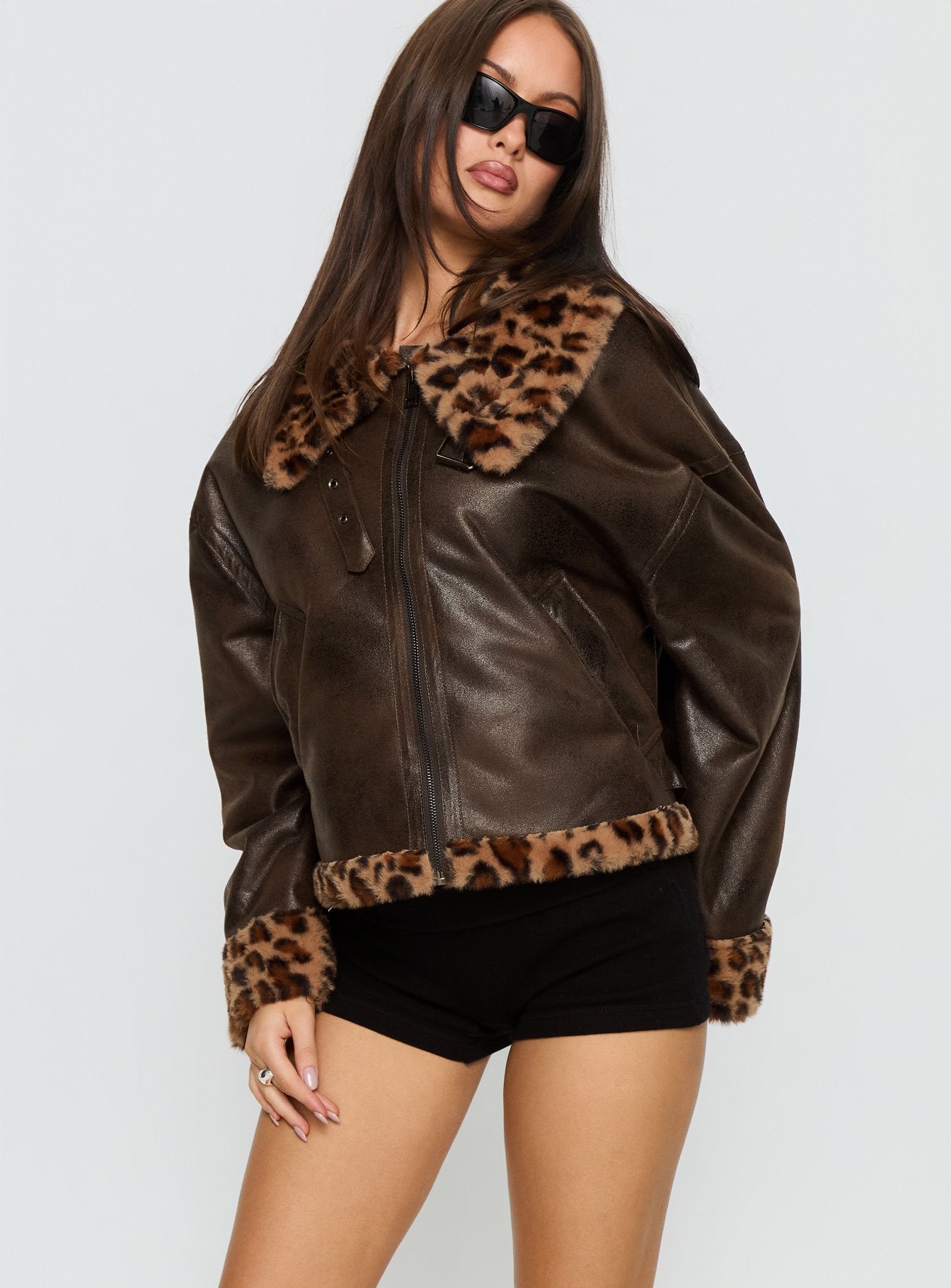 Alternative view of Brandyn Faux Fur Trim Jacket Brown / Leopard