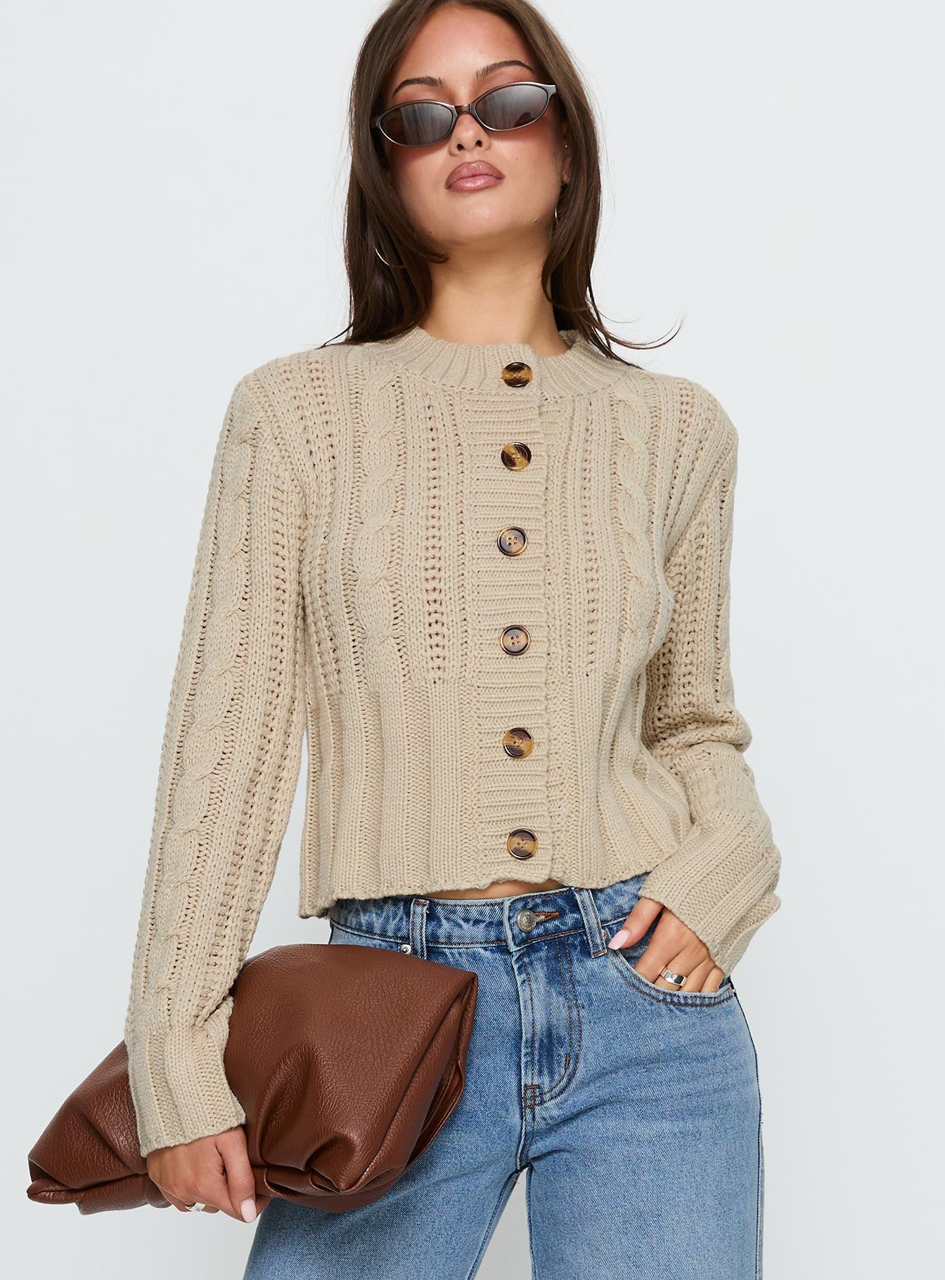 Alternative view of Donielle Cable Knit Cardigan Beige