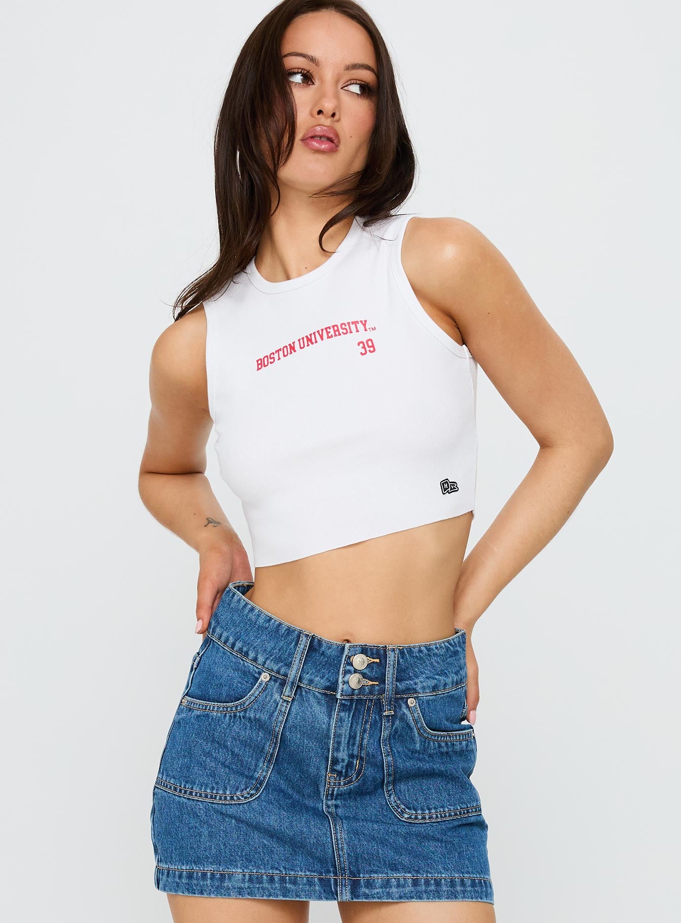 Alternative view of Boston University Cutoff Tank Top White
