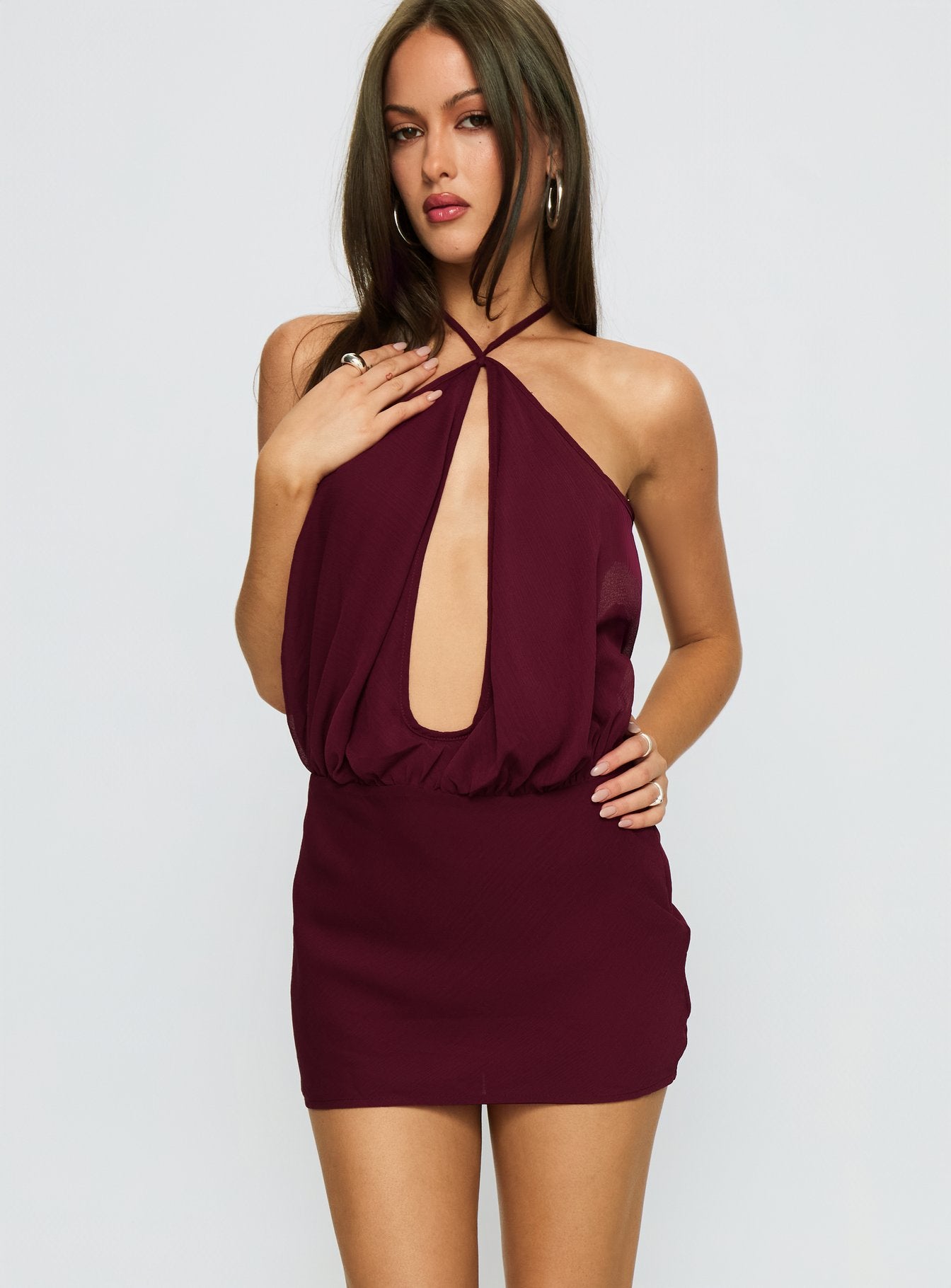 Alternative view of Drifting Away Chiffon Mini Dress Currant