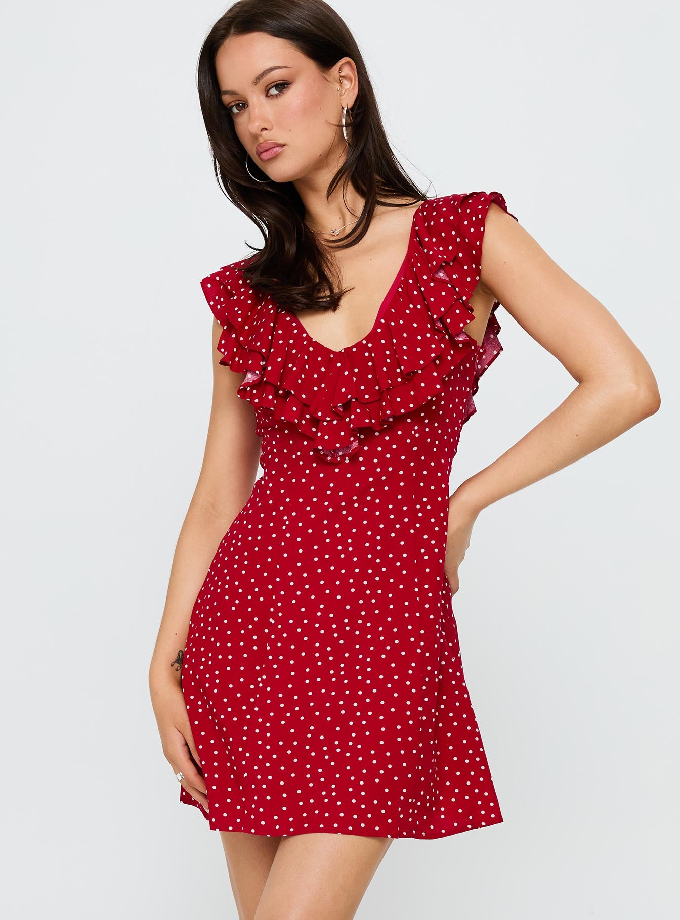 Alternative view of Cherry Schnapps Flutter Mini Dress Red Polka