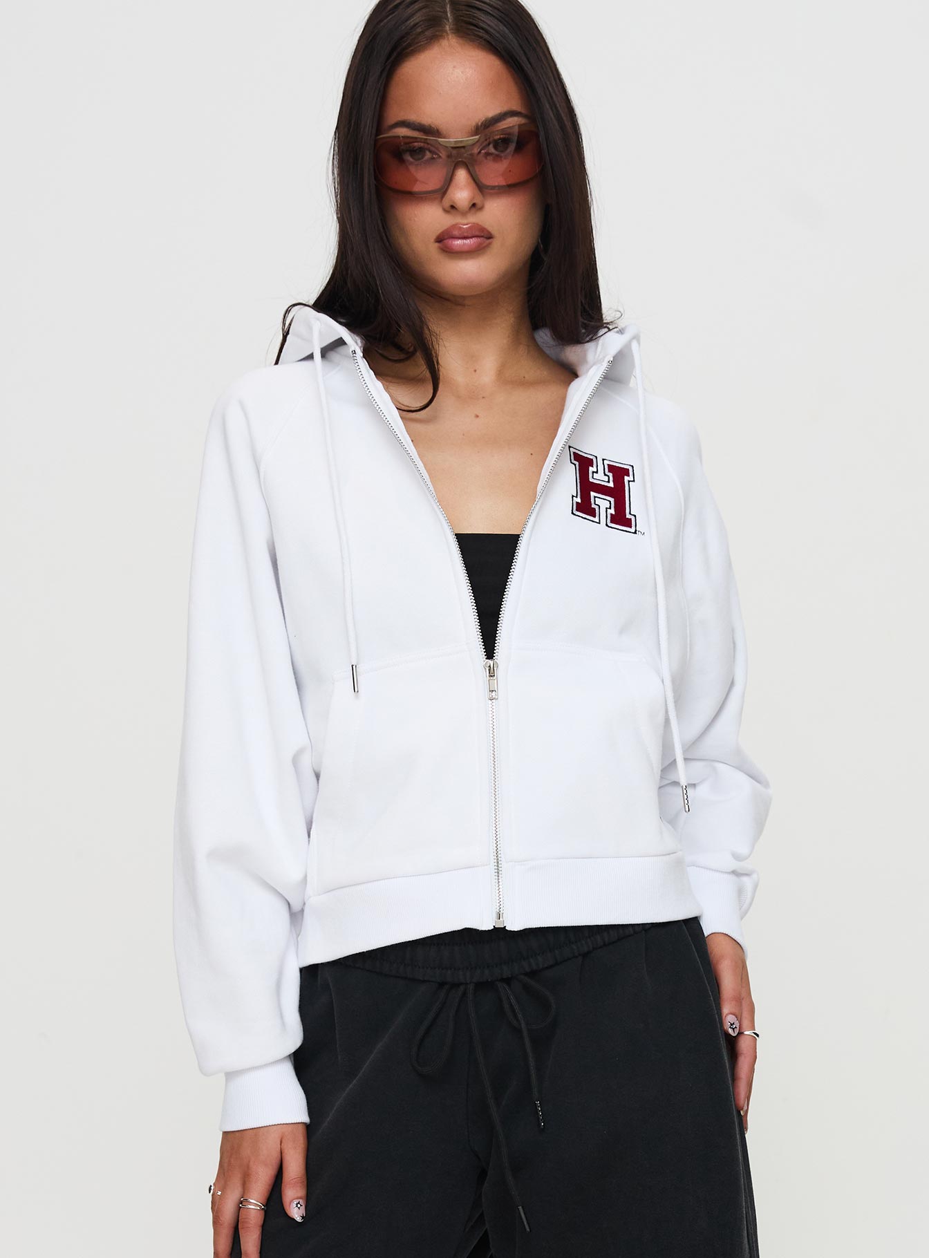 Alternative view of Harvard Raglan Zip Up White / Red