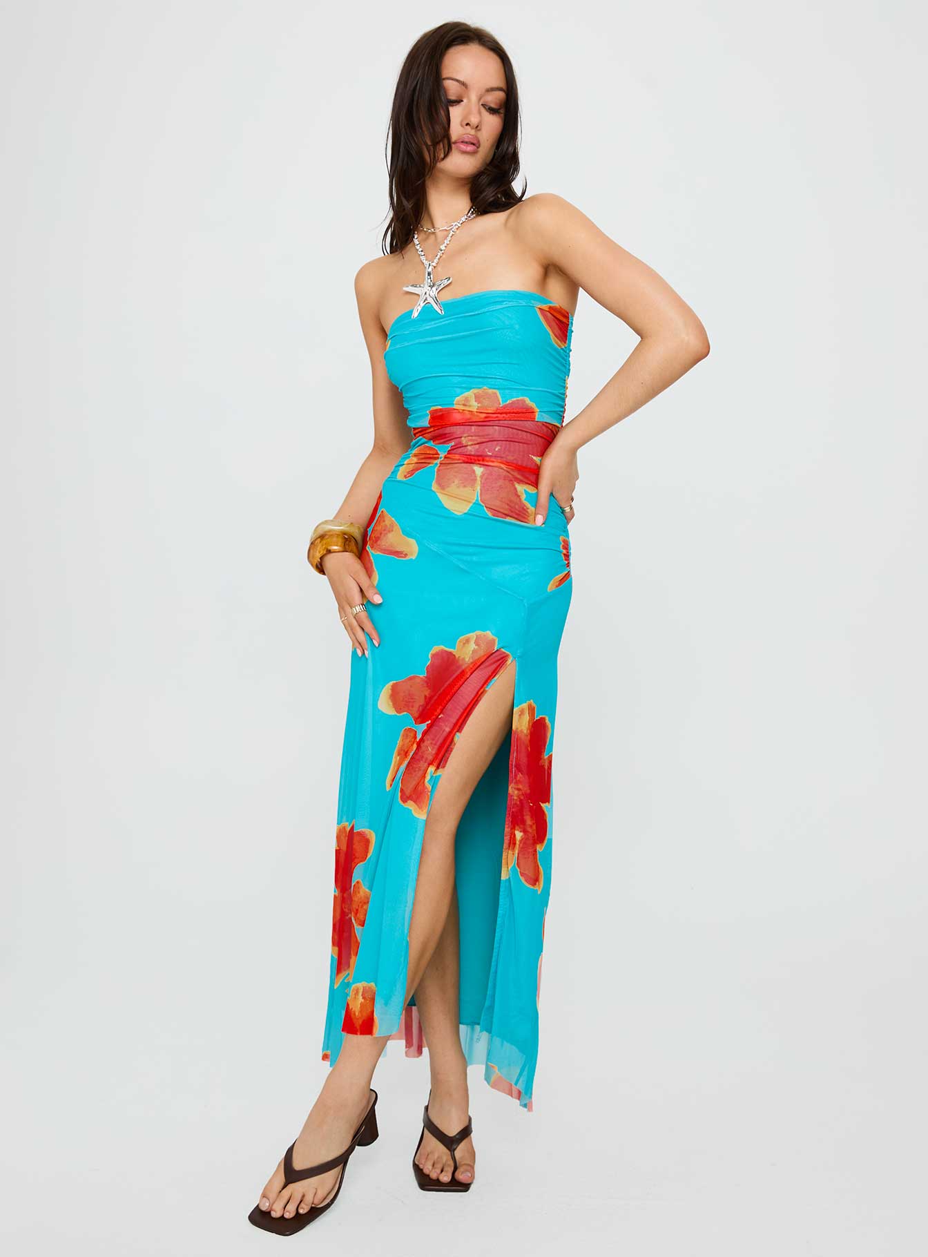 Alternative view of Katara Strapless Maxi Dress Blue / Orange Floral