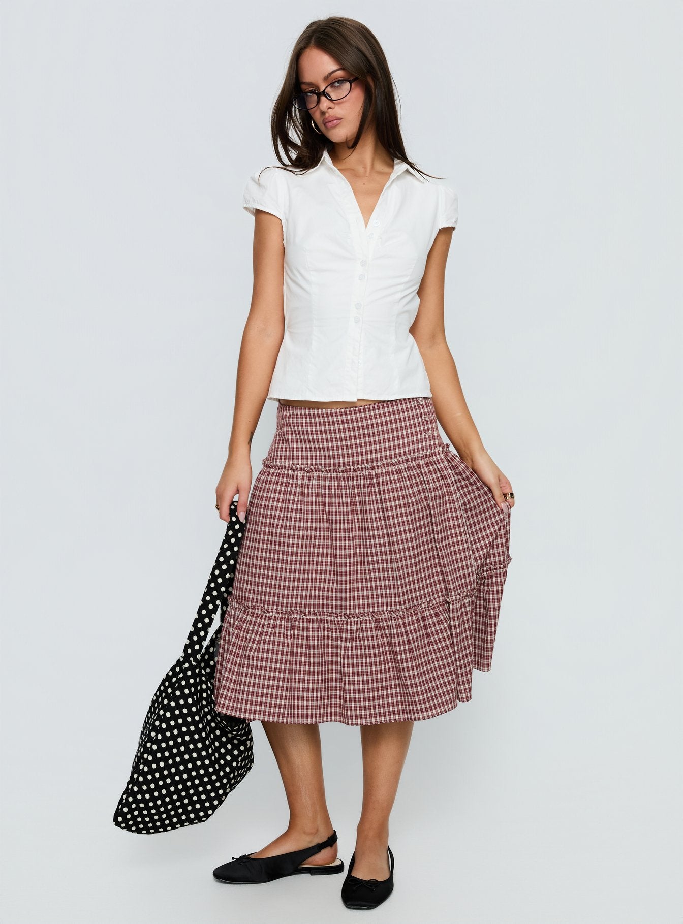 Alternative view of Cascades Low Rise Midi Skirt Red Check
