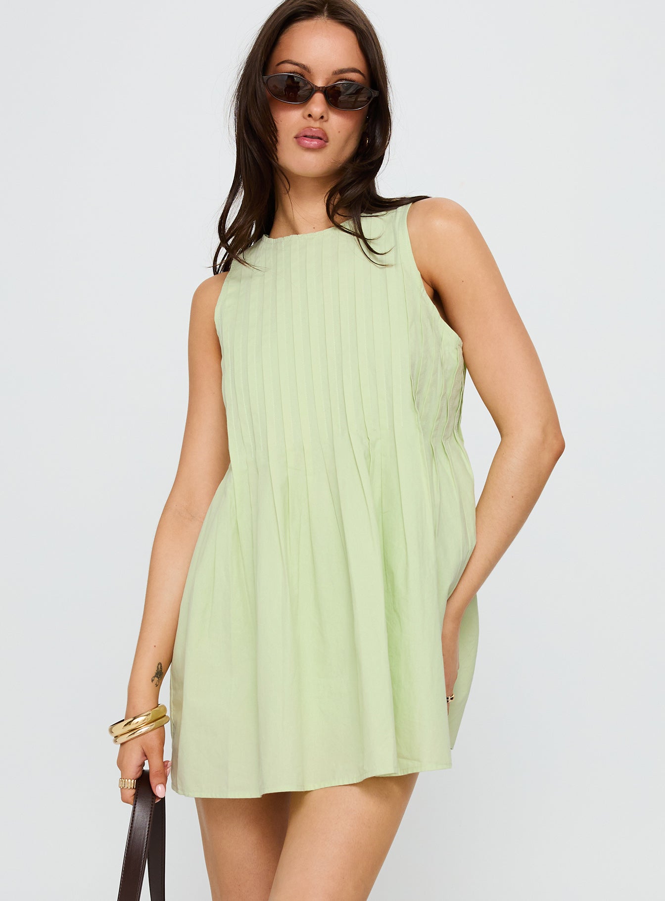 Alternative view of Dreamboat Pleated Mini Dress Matcha