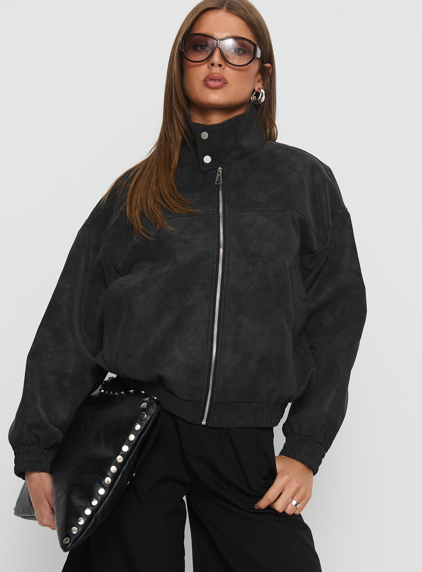Alternative view of Ellissa Faux Suede Bomber Jacket Black