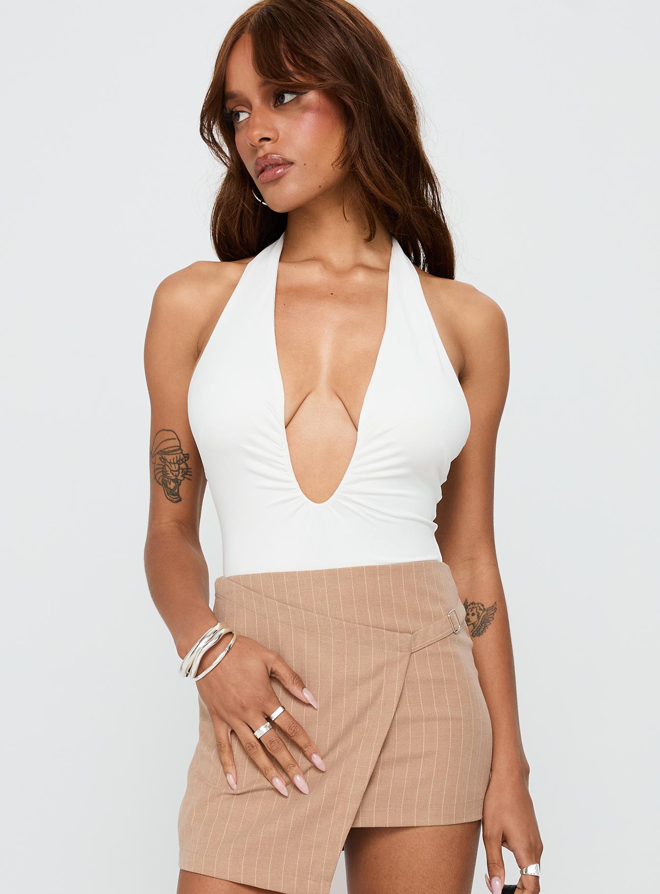Alternative view of Emmalyne Plunge Neck Bodysuit White