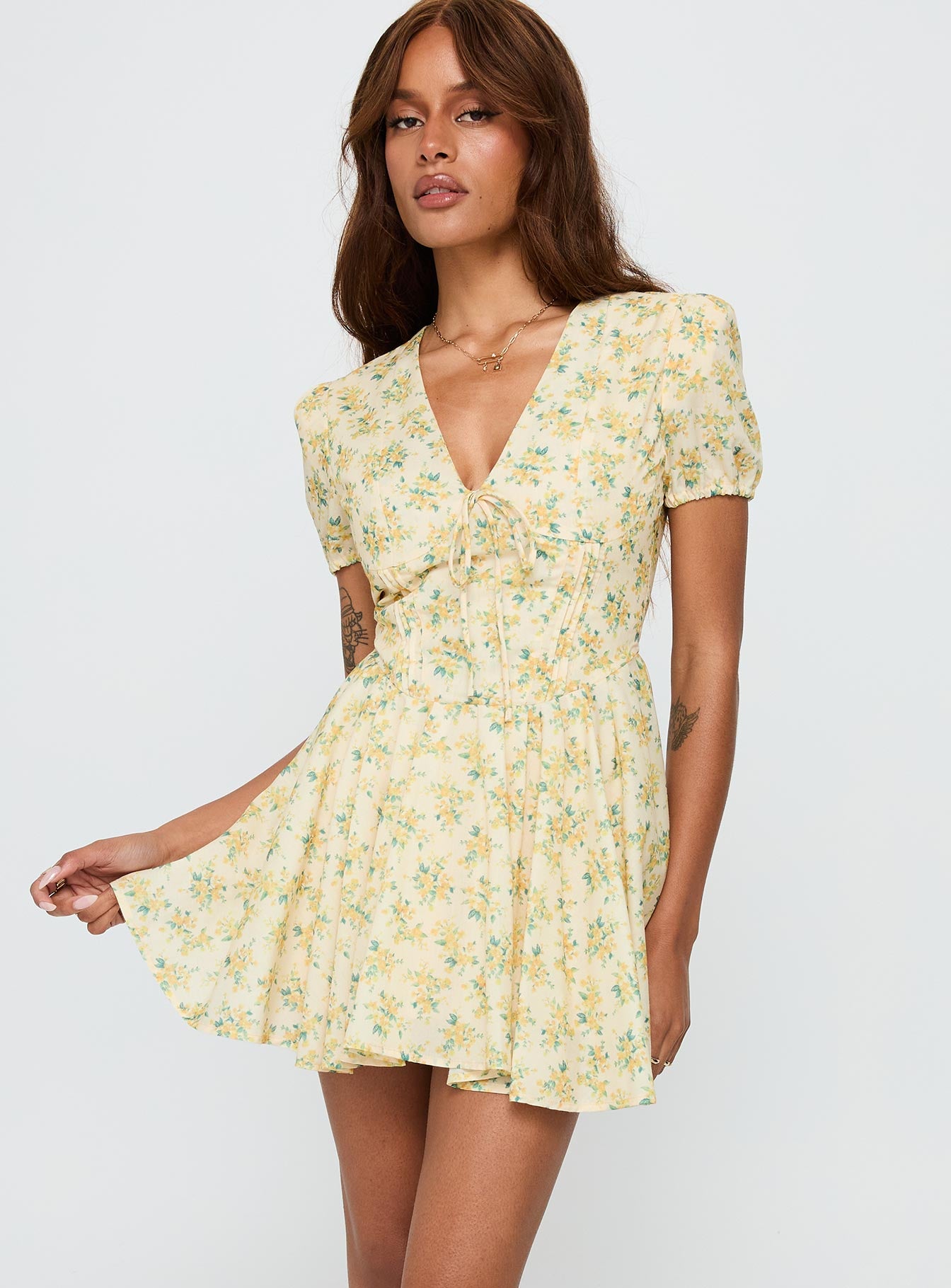 Ethelyn Mini Dress Yellow Floral - Image 2