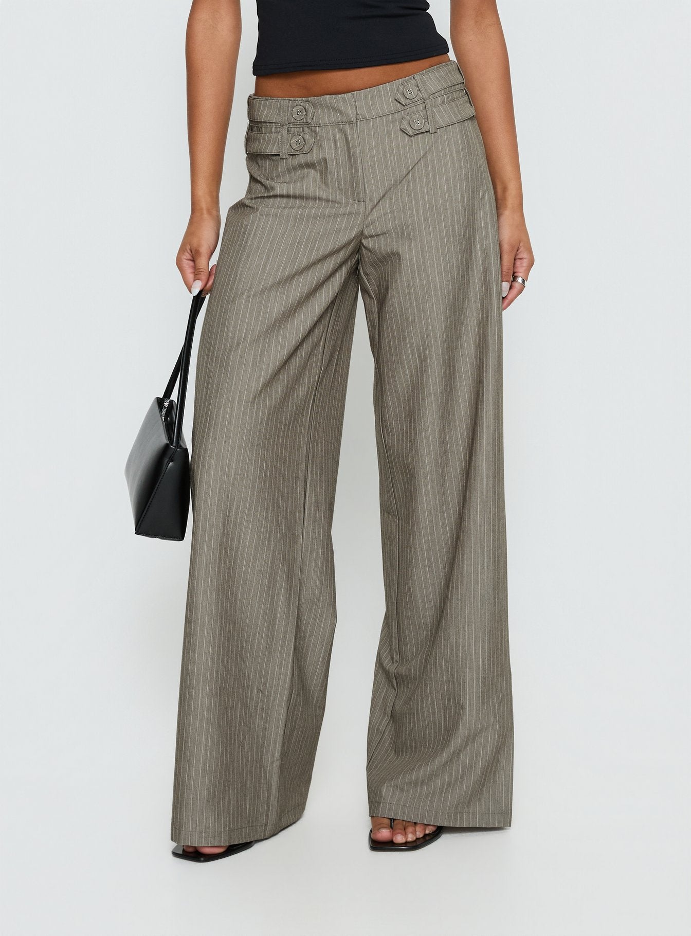 Alternative view of Jette Tailored Buckle Pant Taupe Pinstripe