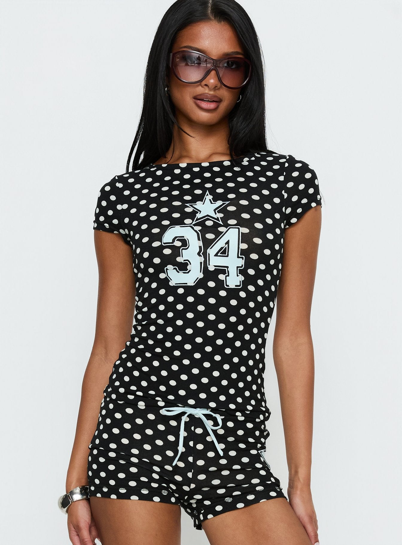 Alternative view of Elacie Graphic Baby Tee Black Polka Dot