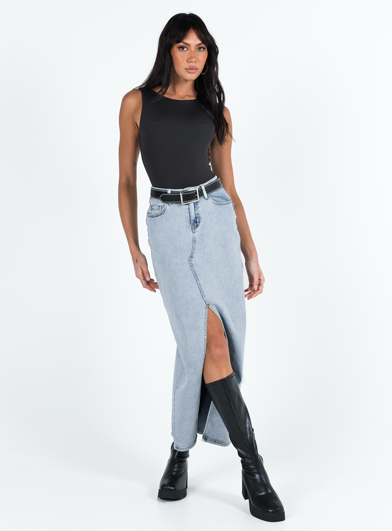 Alternative view of Batkins Maxi Skirt Light Wash Denim