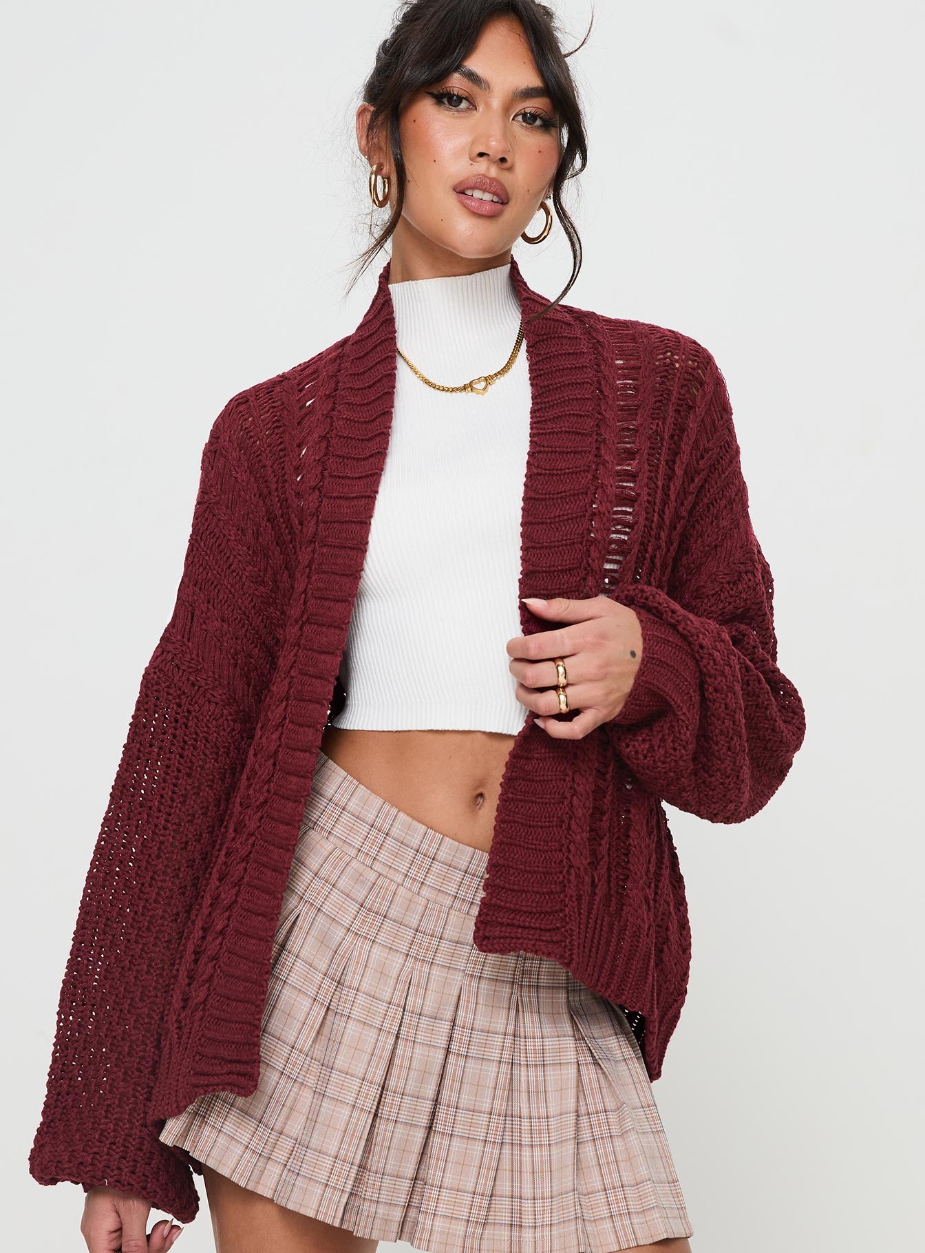 Alternative view of Abner Cable Cardigan Burgundy