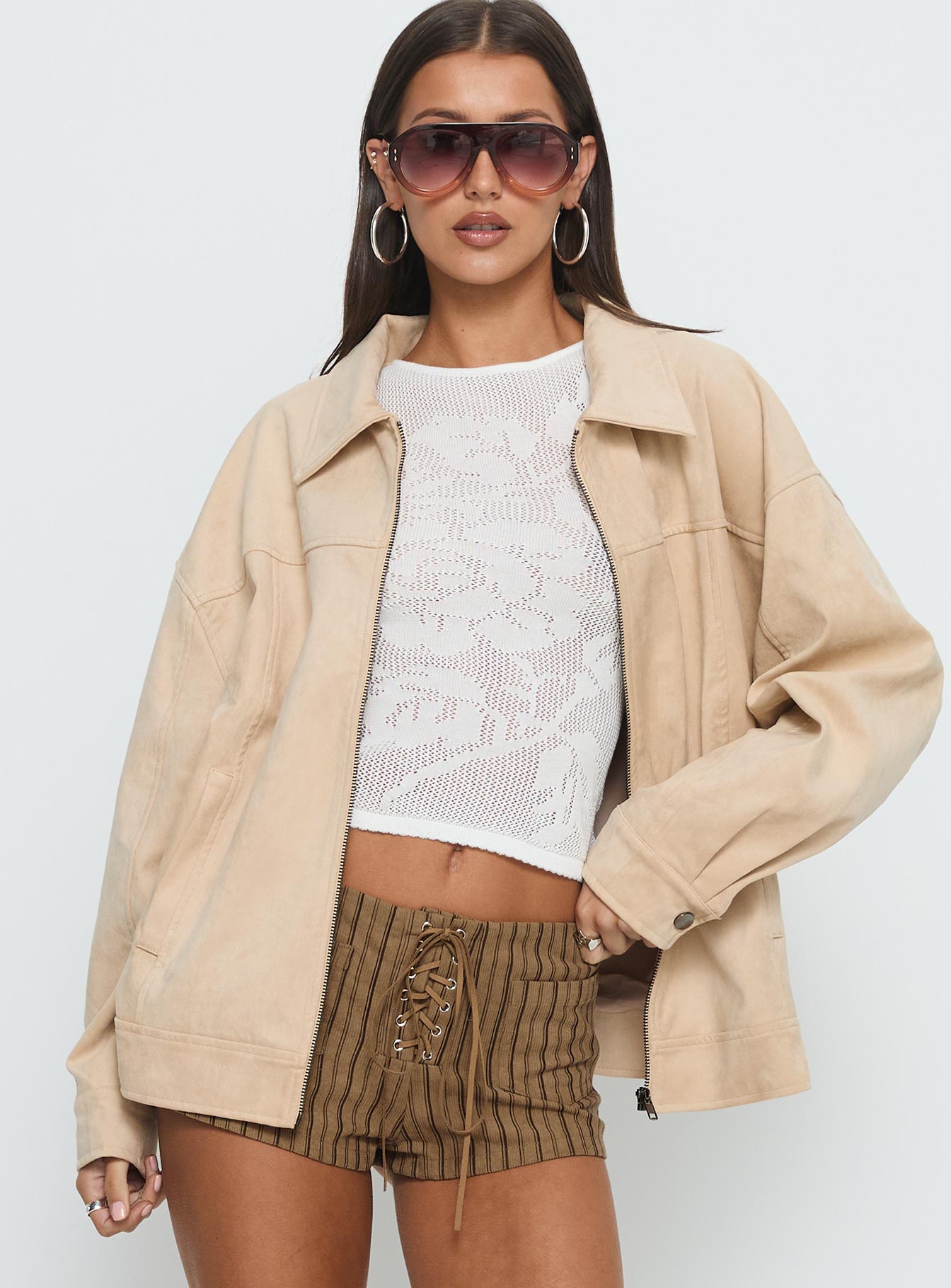 Alternative view of Goldsmith Faux Suede Bomber Jacket Beige